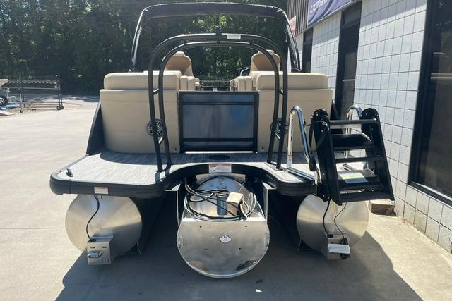 2026 Godfrey Monaco 235 SB pontoon boat rear view with seating and ladder.