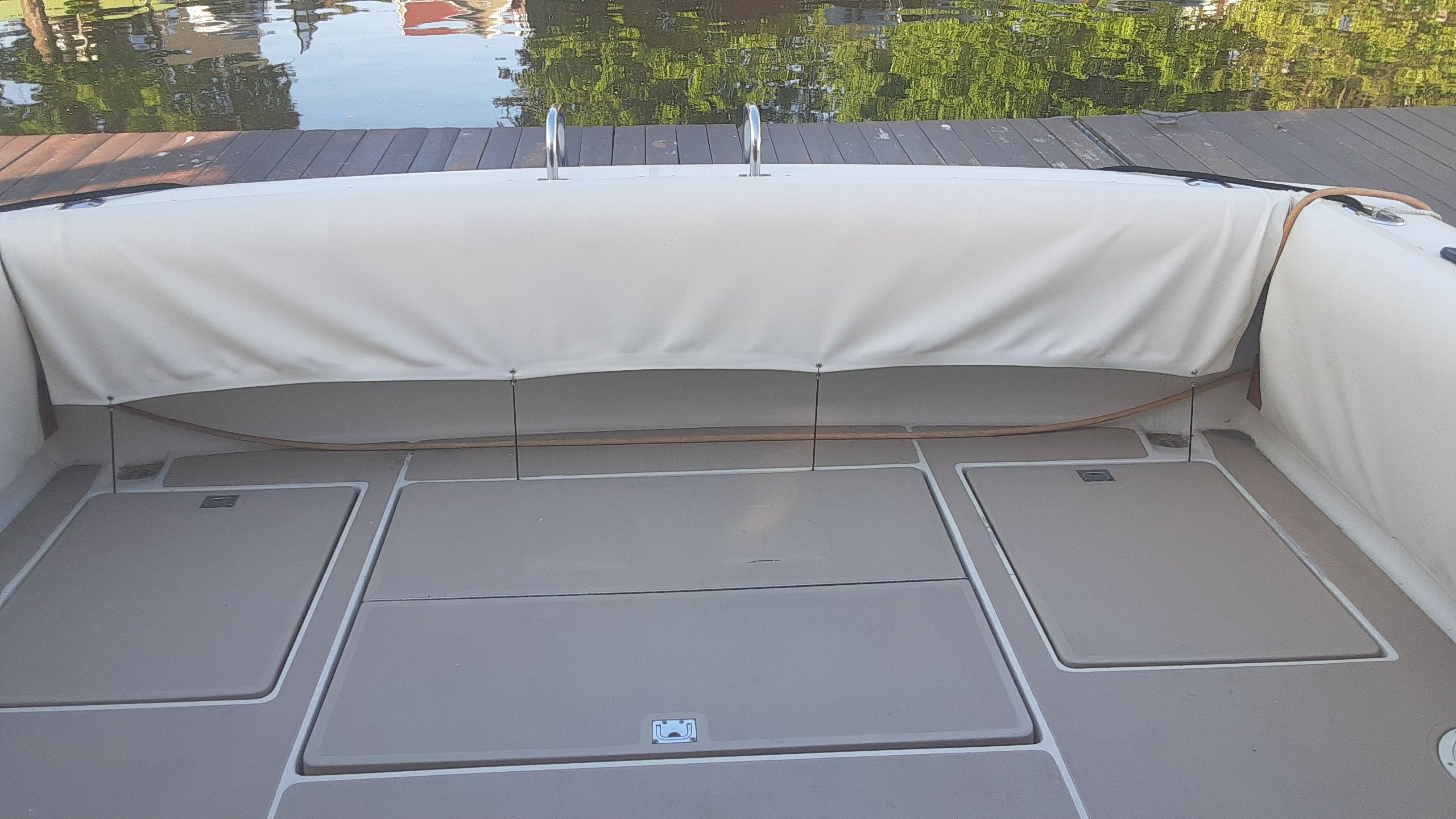 1985 Tiara Yachts 3100 Open at dock, interior view.