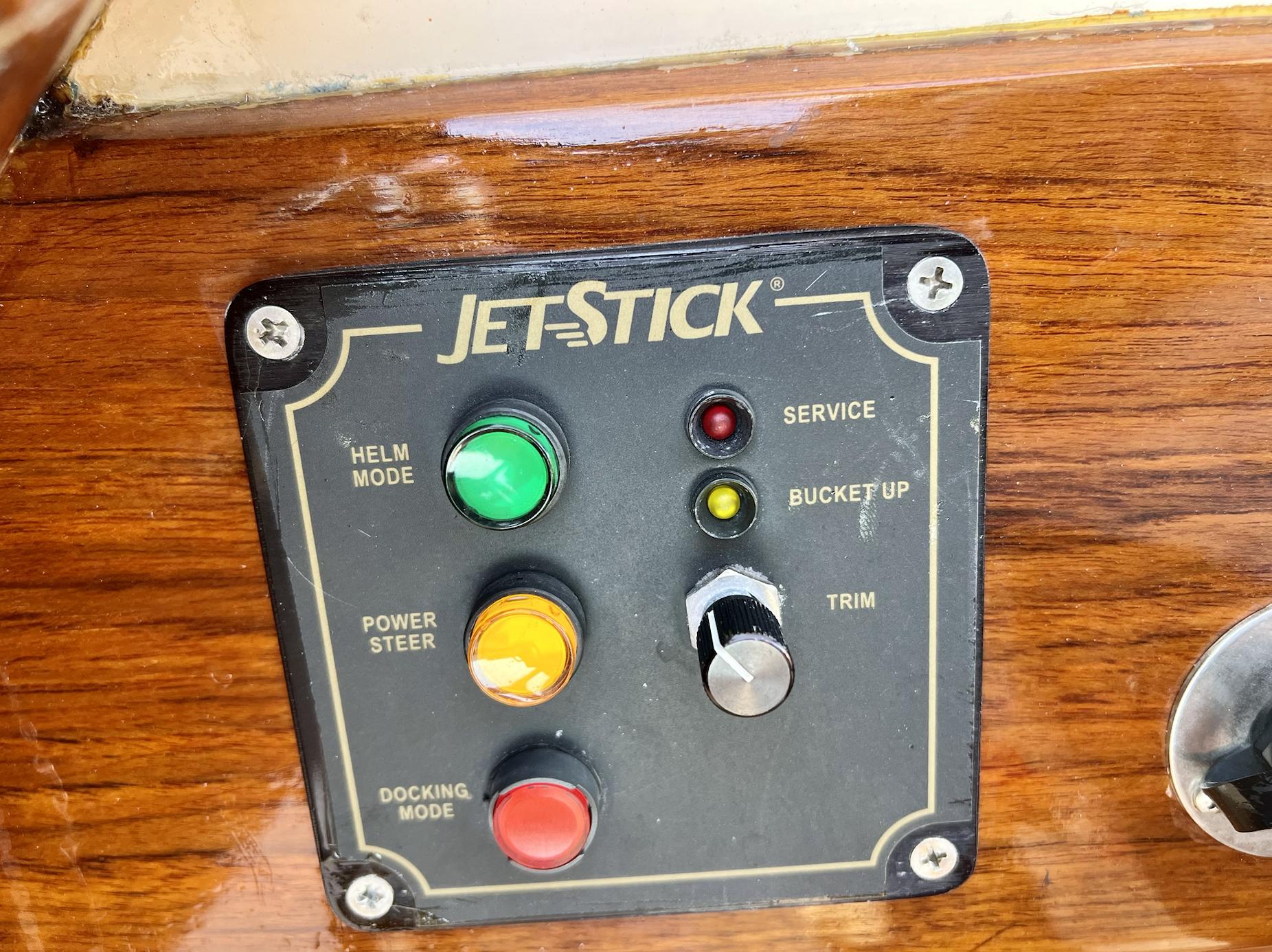 Control panel of a 2004 Hinckley Talaria 29R boat with JetStick system.