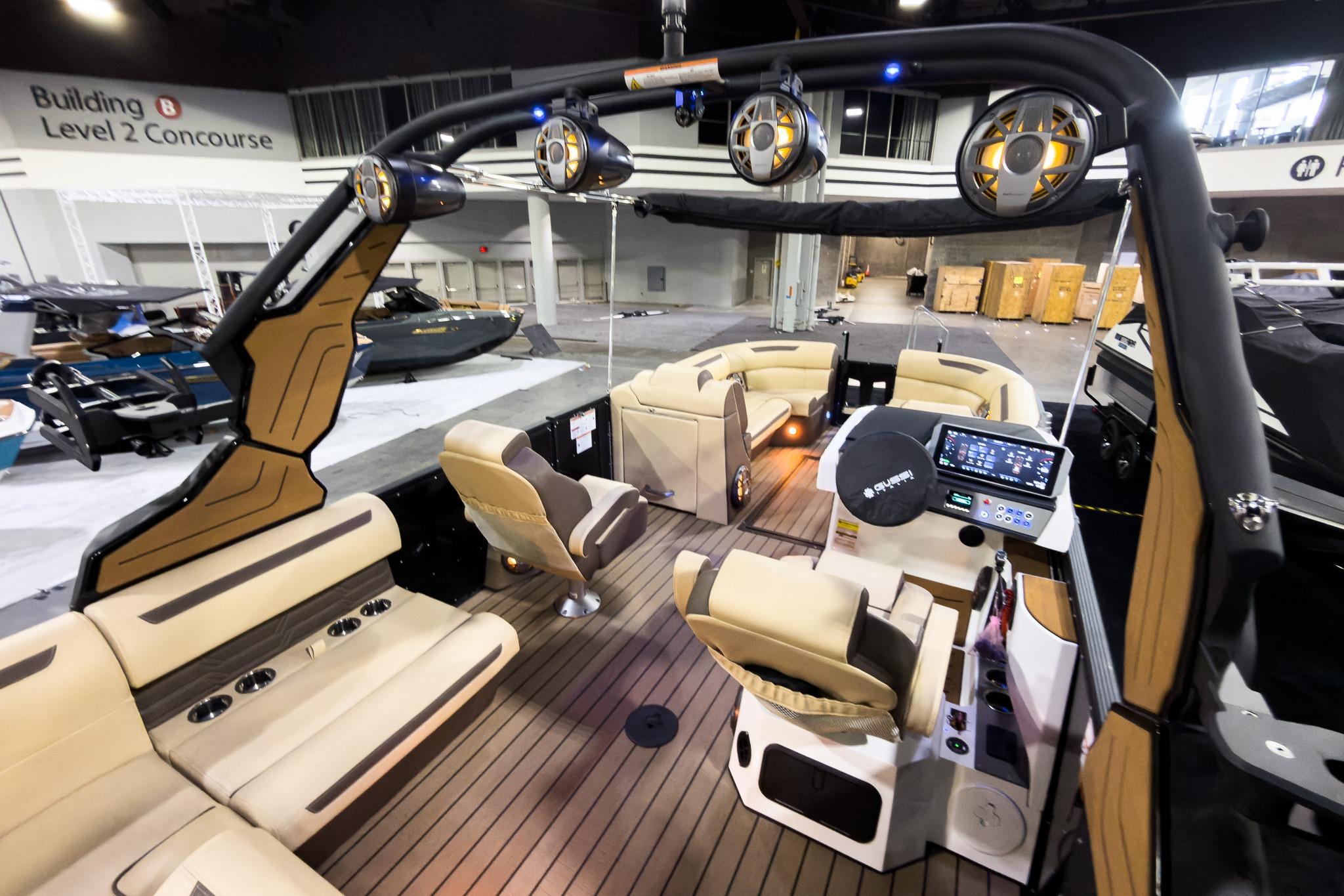 2026 Montara Surf Boss EVO 25' boat interior with luxurious seating and advanced controls.