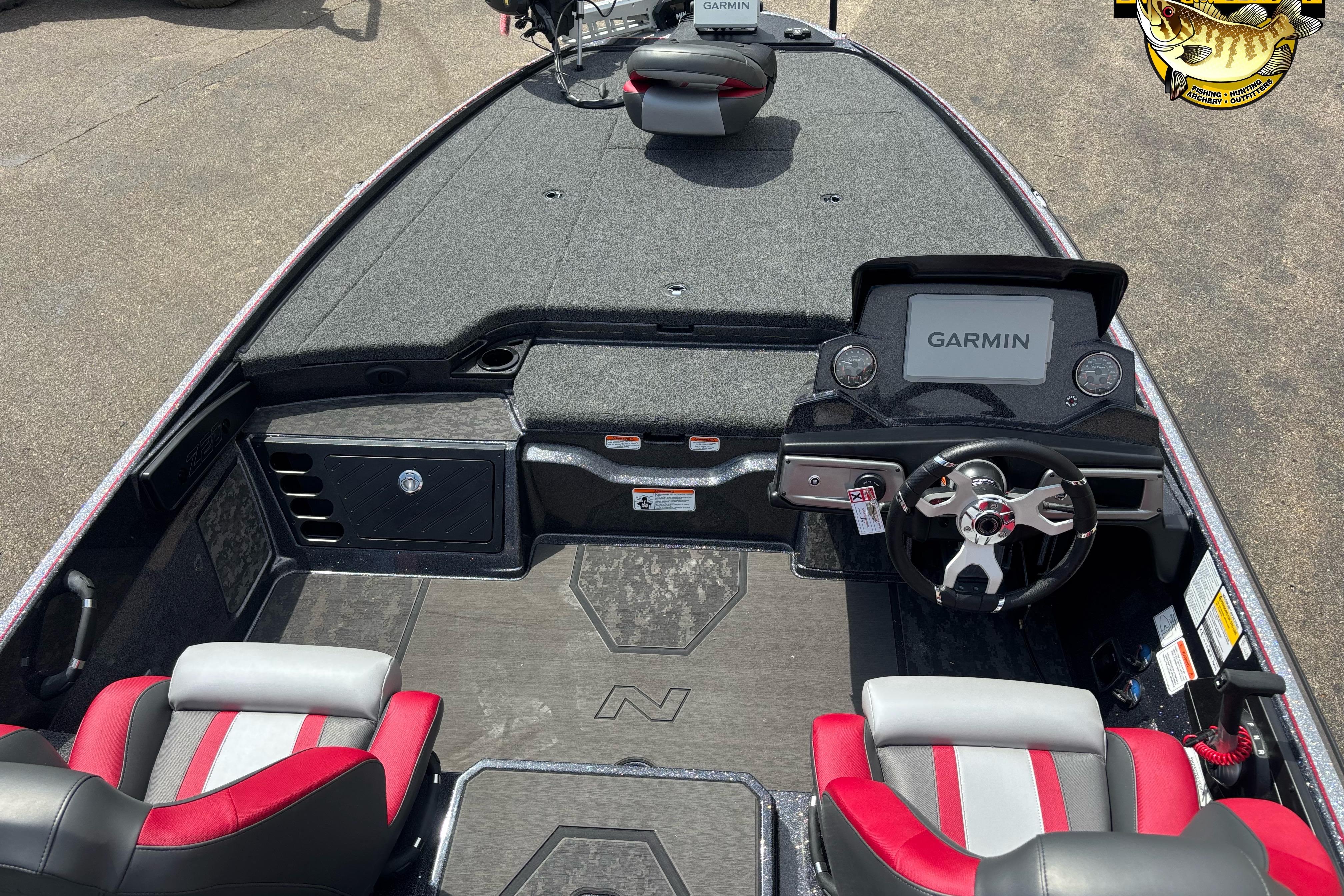 2026 Nitro Z20 XL Pro boat interior with Garmin navigation system and dual seating.