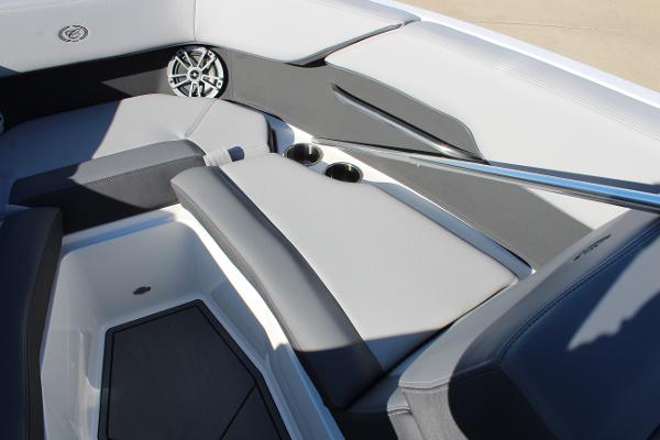 2025 Cobalt CS23 boat interior with sleek seating and modern design.