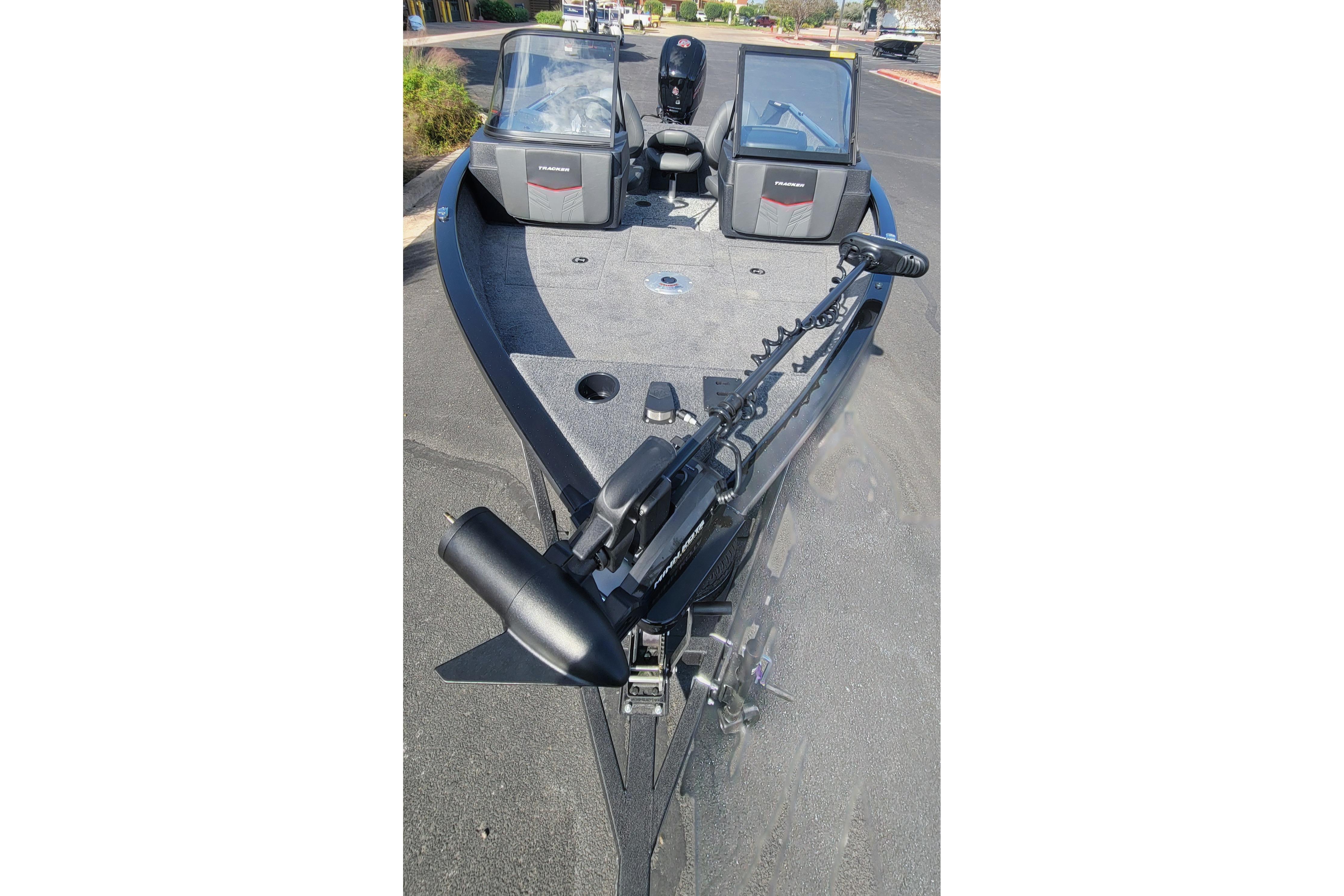 2026 Tracker Pro Guide V-175 Combo boat with dual consoles and trolling motor.