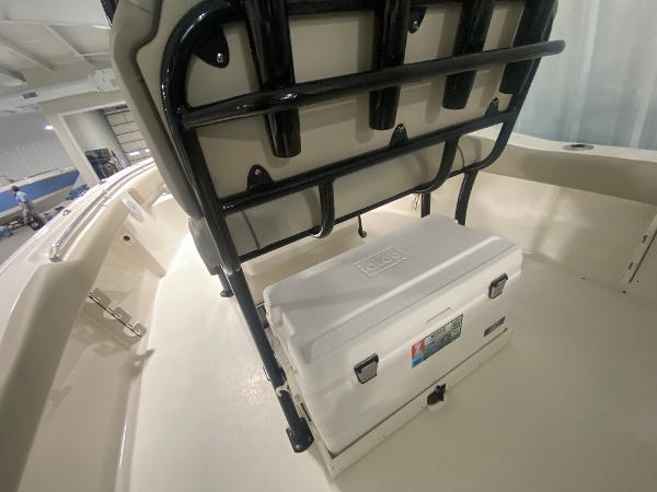 2024 Key West 219 FS boat interior with cooler under seat.