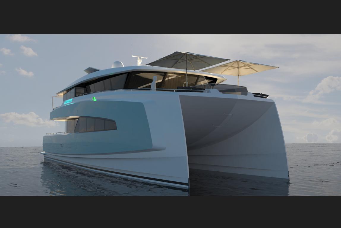 Luxurious 2025 Mazarin Tahiti 24M yacht with parallel hybrid technology on open water.