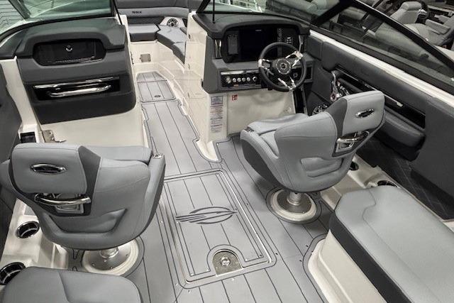 Interior of 2026 Chaparral SSX 8 boat with modern seating and dashboard.