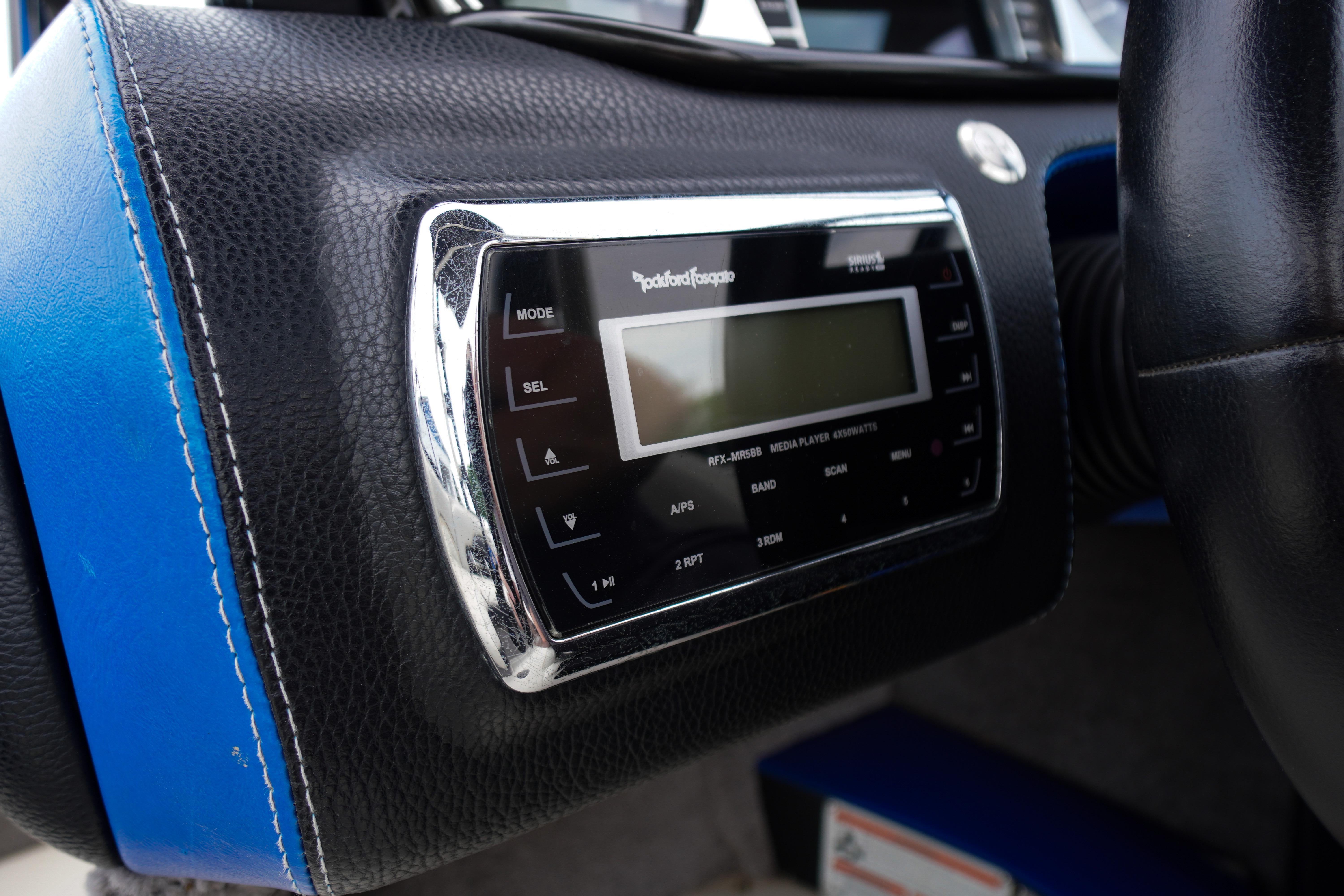 Dashboard of 2011 Malibu Wakesetter 21 VLX with Rockford Fosgate media player.