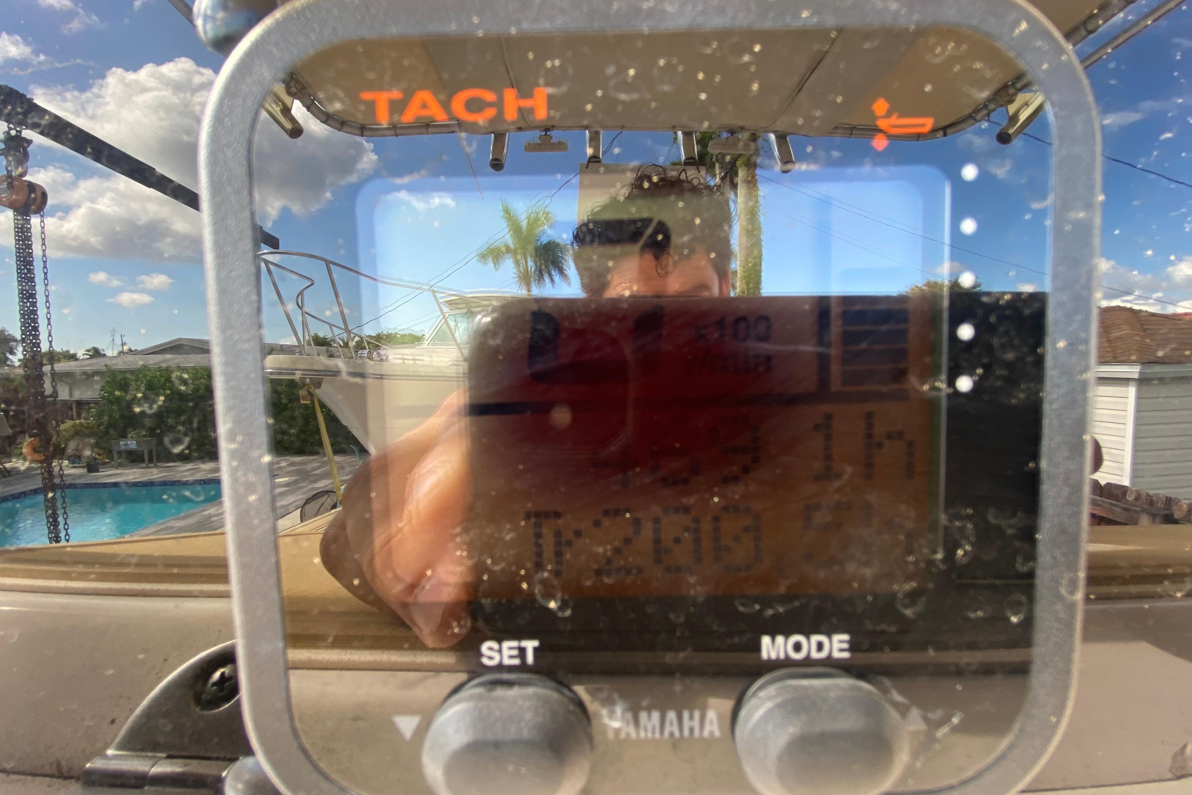 Close-up of a Yamaha tachometer on a 2004 Grady-White Canyon 283 boat.