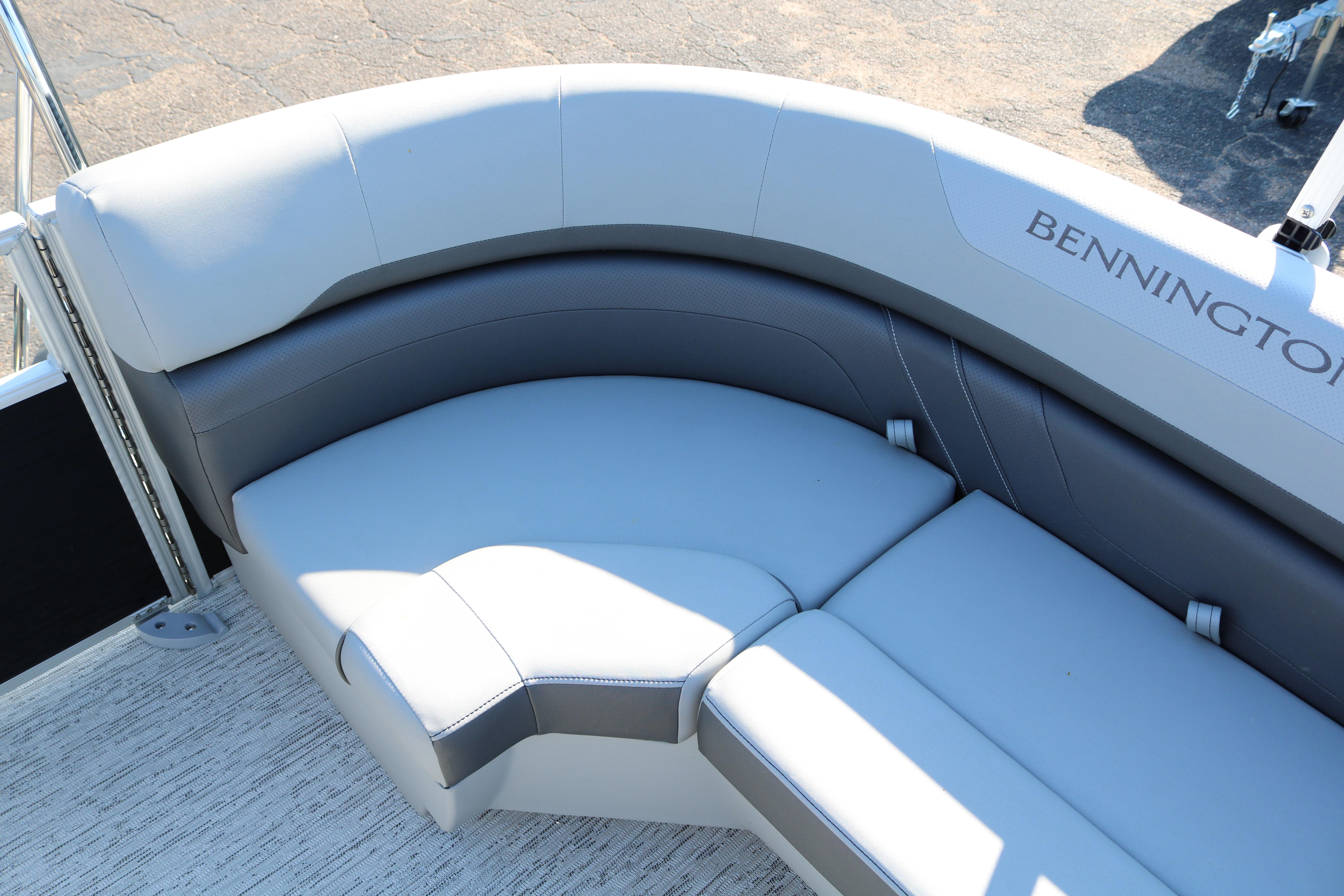 Luxurious seating on 2026 Bennington 22SX Stern Radius pontoon boat.