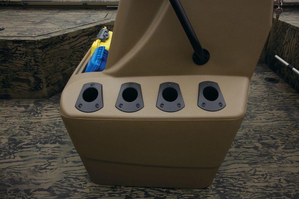 2026 Tracker GRIZZLY® 2072 CC Sportsman boat console with four rod holders.