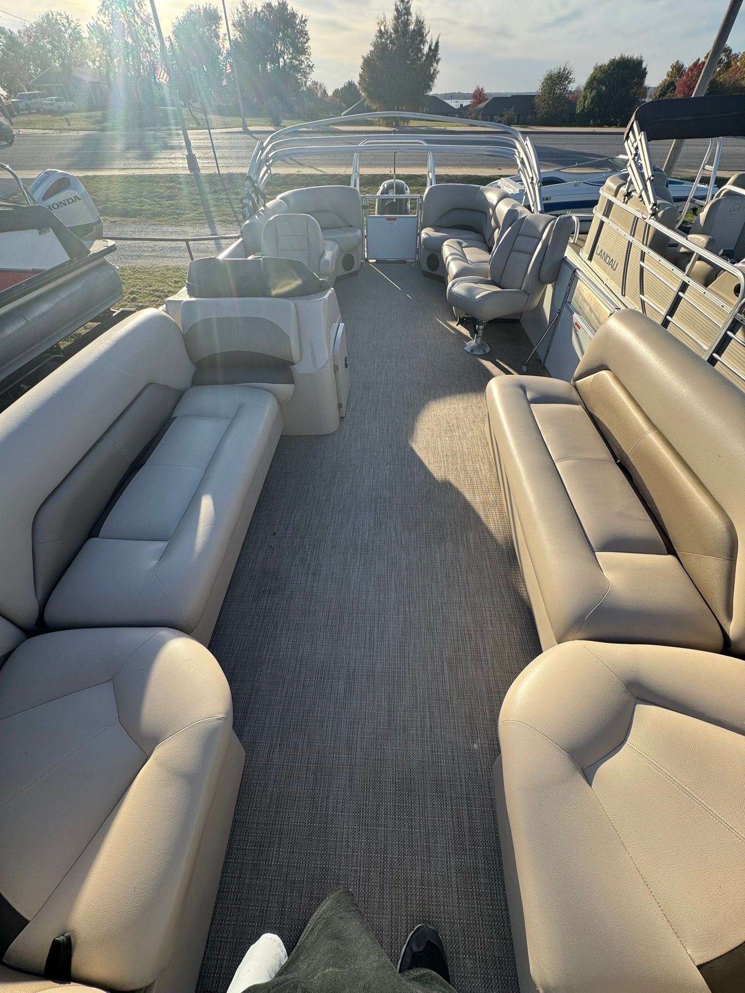 Interior of 2024 Landau Island Breeze 252 pontoon boat.