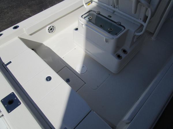2024 Ranger 2660 Bay boat interior with storage compartments and livewell.