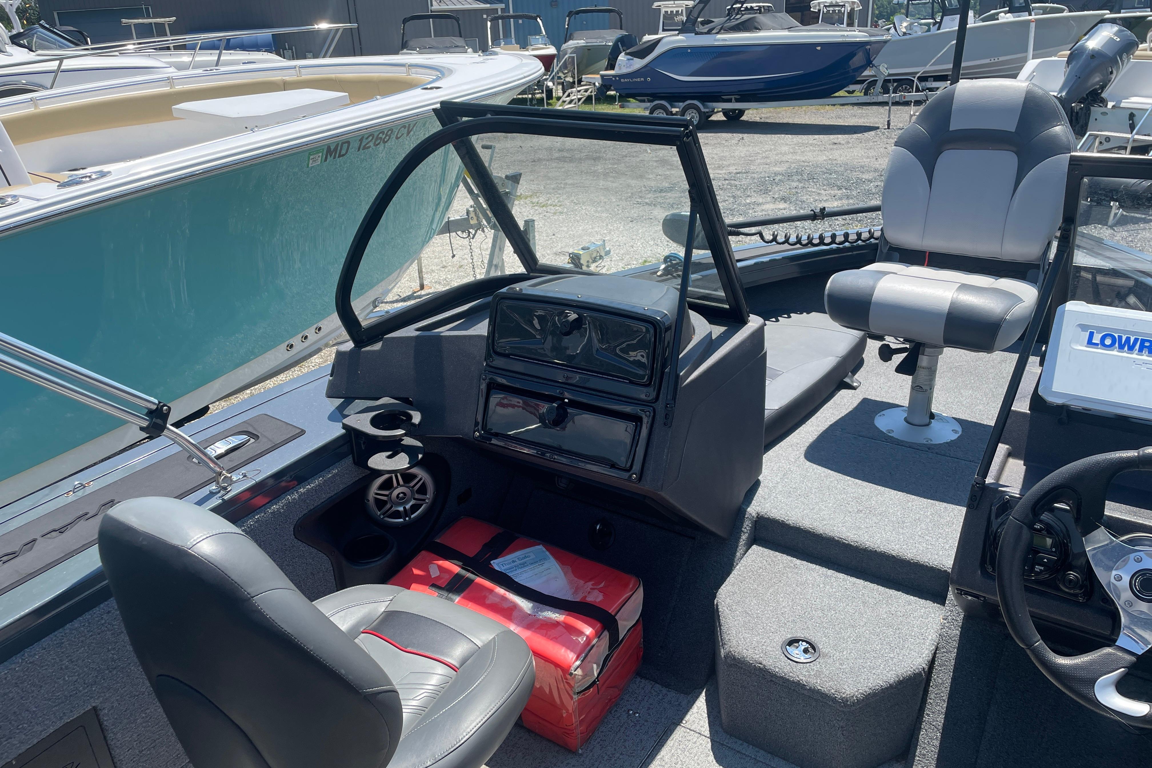 2022 Tracker Targa V-18 WT boat interior with seating and control panel.