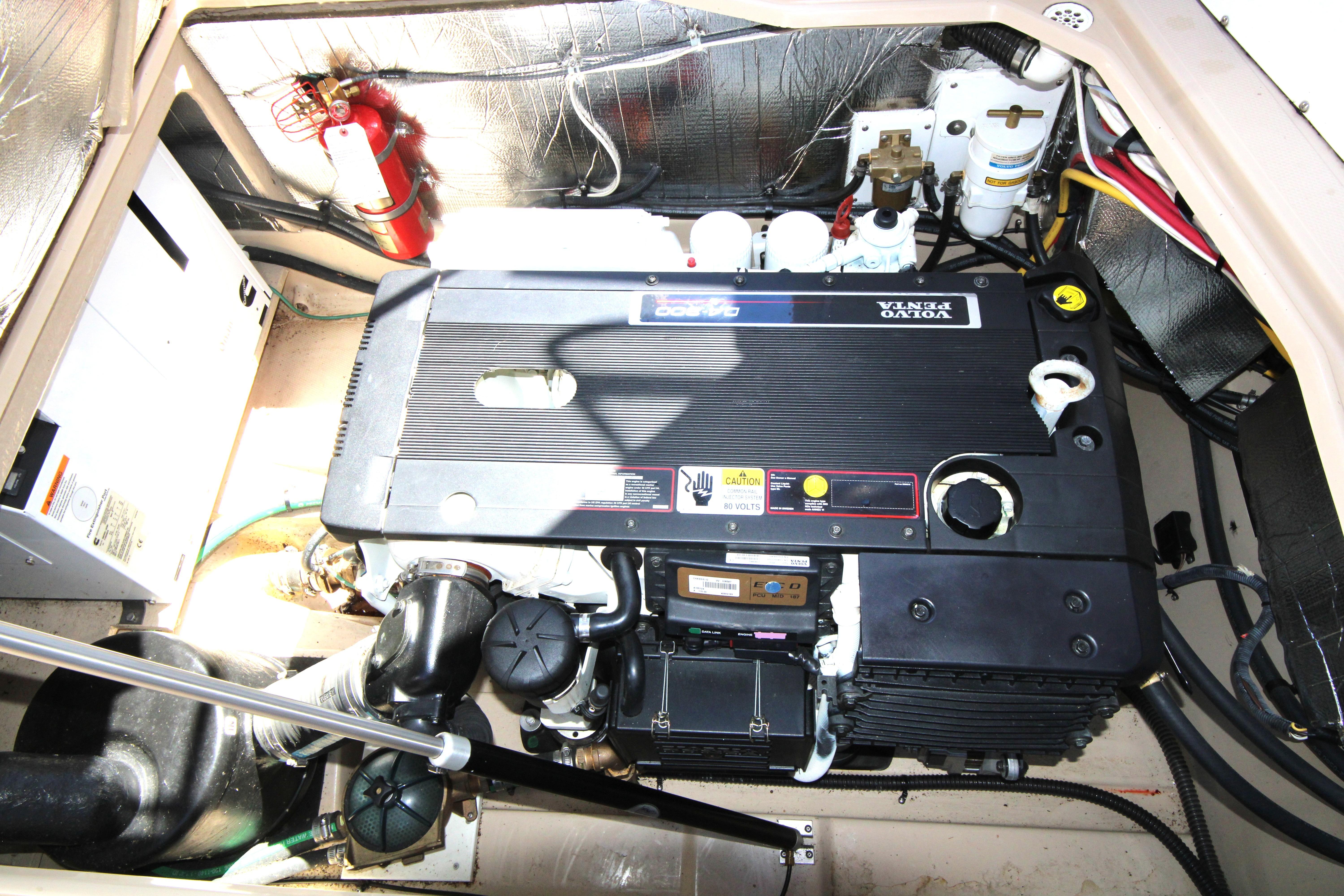 Engine compartment of 2013 Ranger Tugs R-31 CB with Volvo Penta engine.