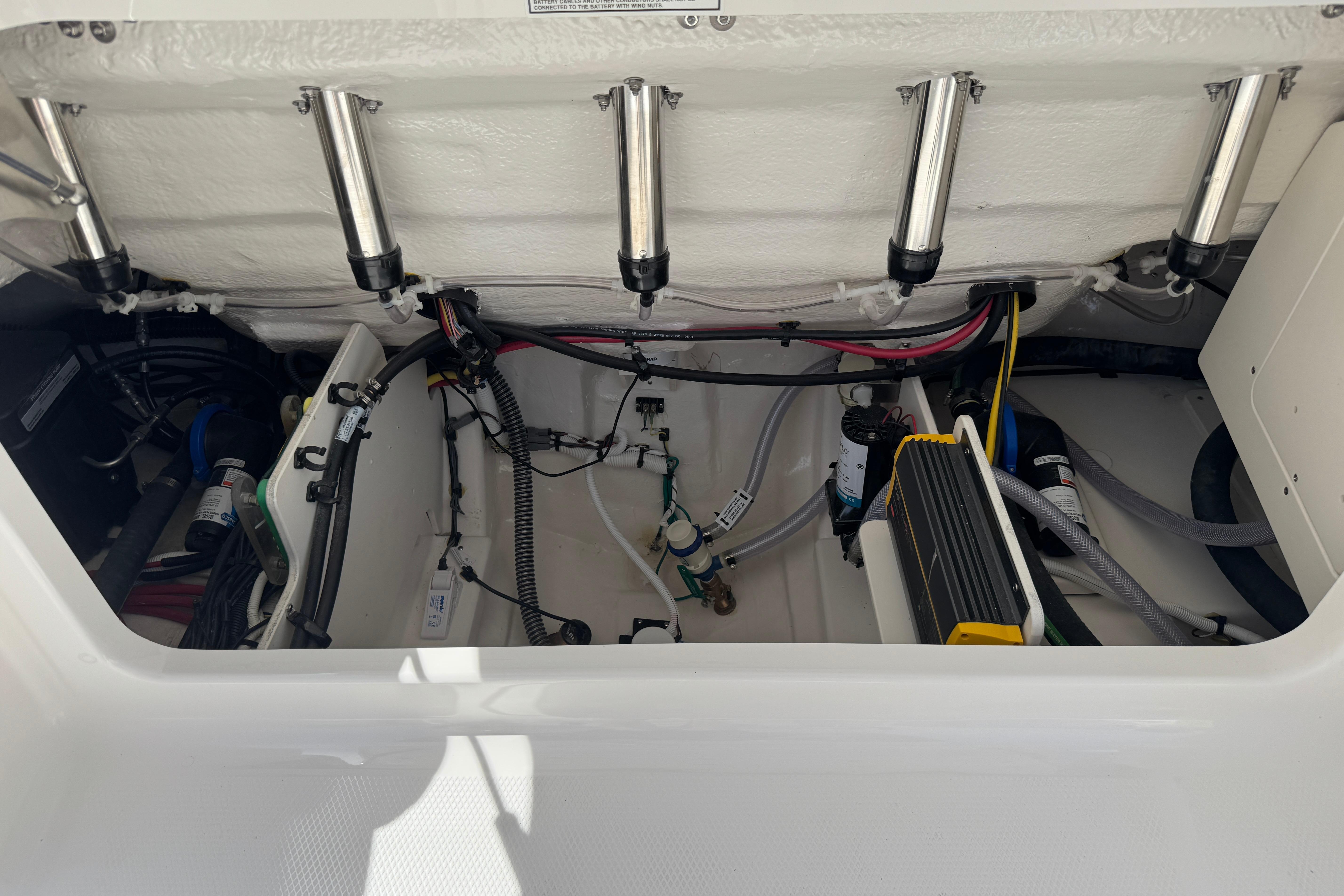 2026 Robalo R250 Center Console boat interior wiring and components.