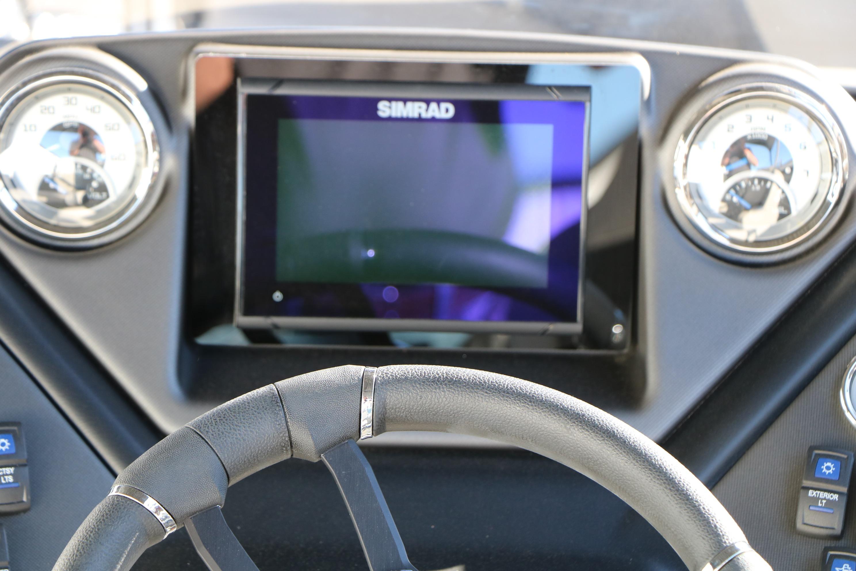 Dashboard of 2026 Sylvan L3 CLZ DH boat with Simrad display and gauges.
