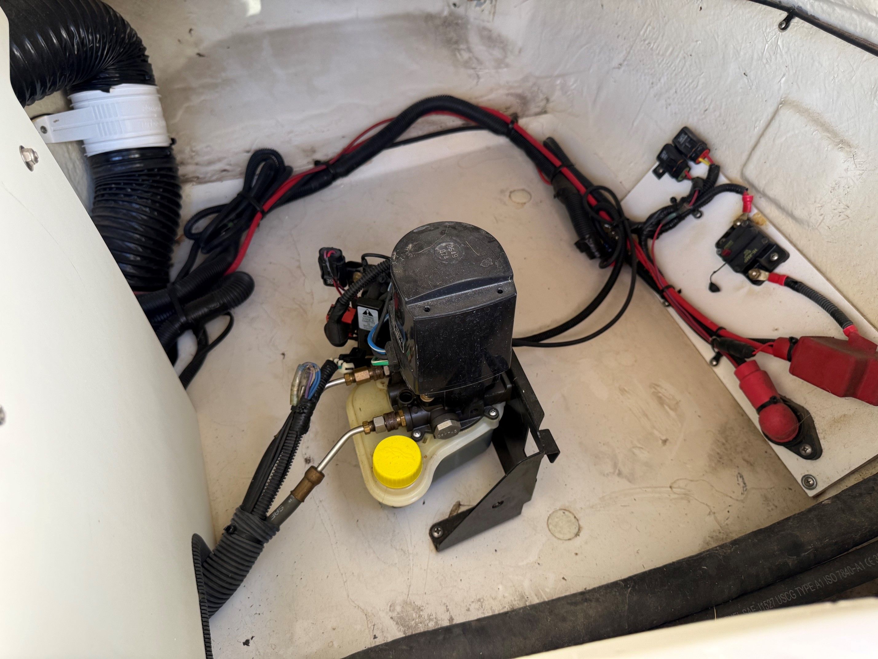 Engine compartment of a 2007 Sea Ray 230 Select boat.