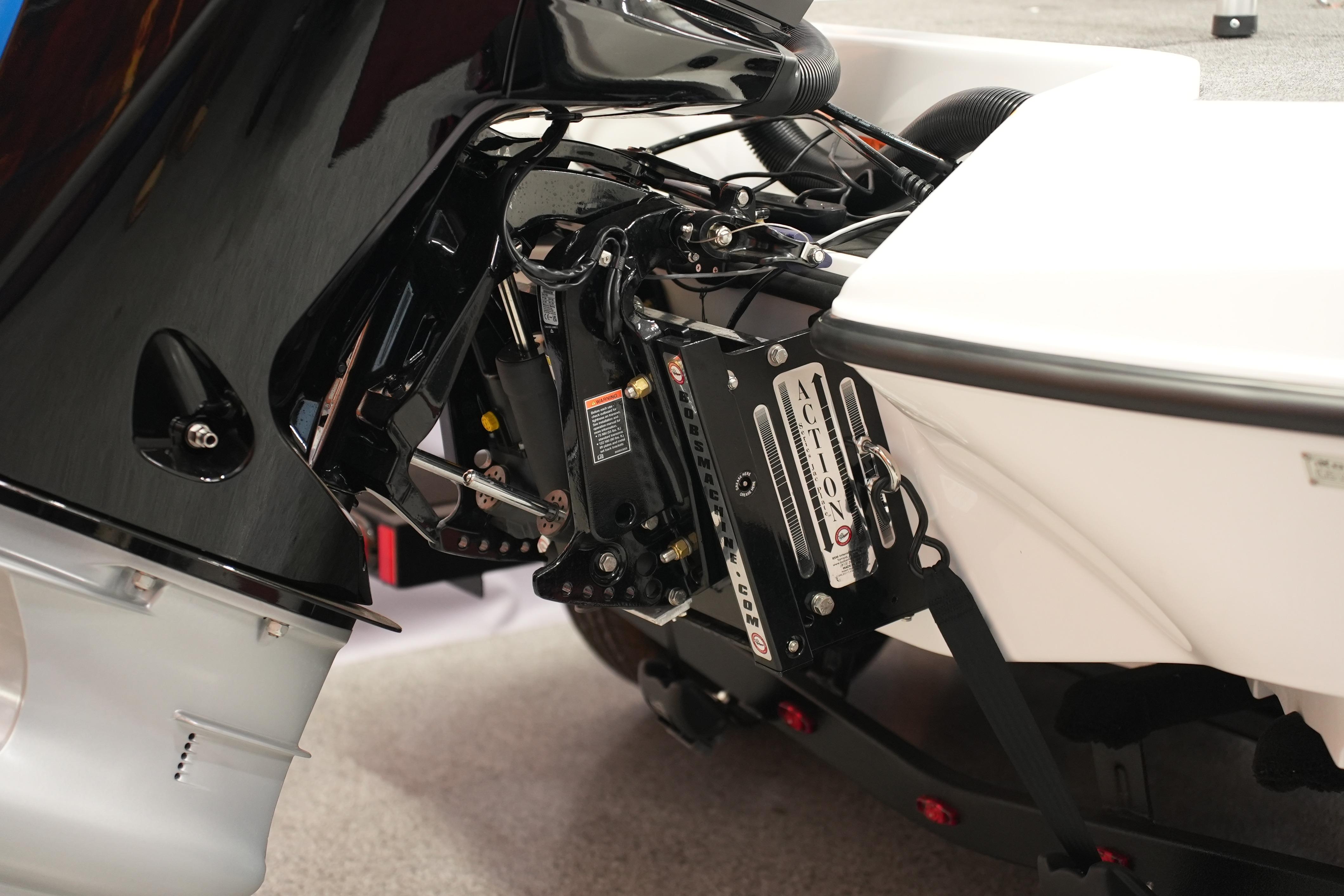 Close-up of iKon VLE21 2026 boat engine mount and hydraulic system.