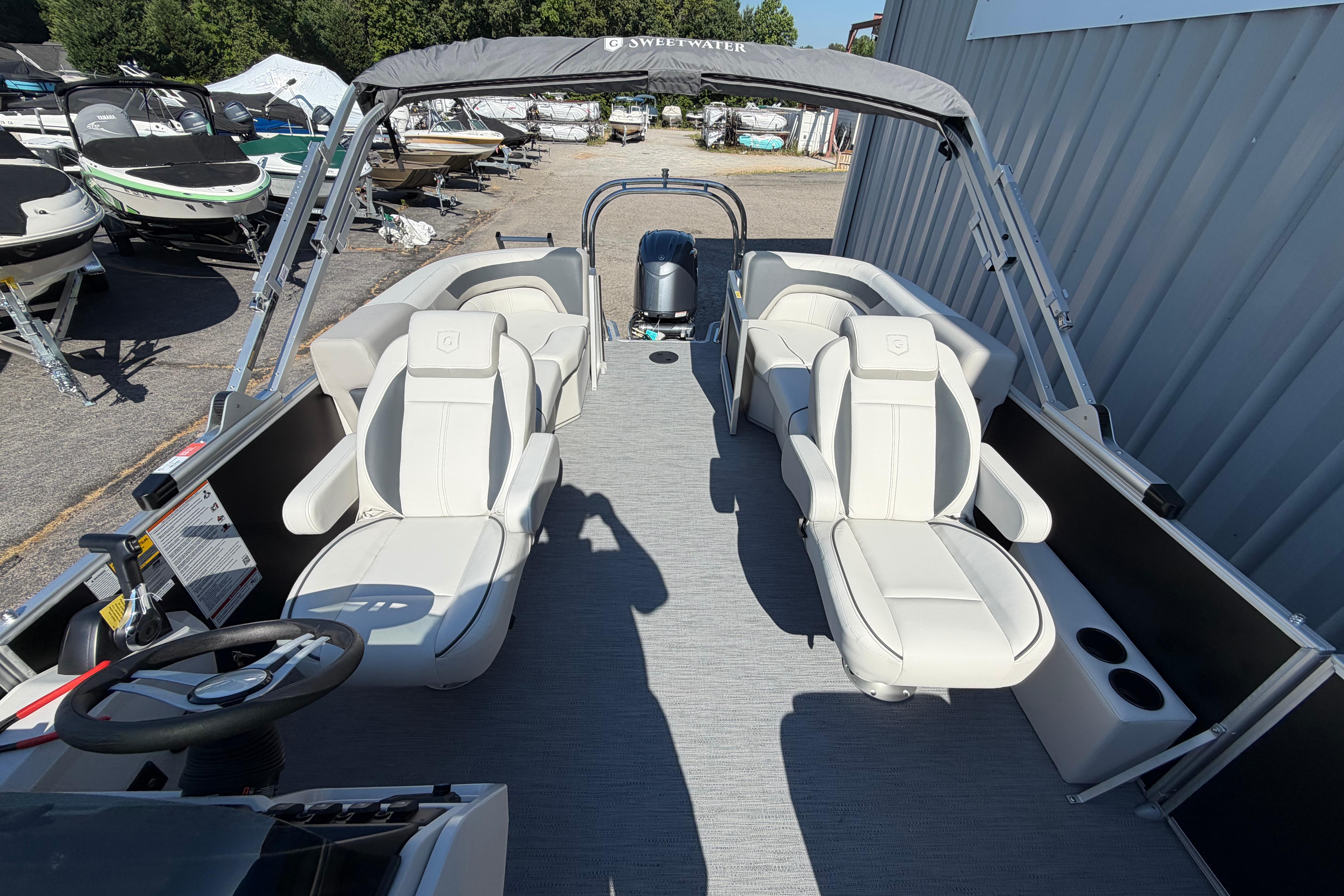 2026 Godfrey Sweetwater 2086 SBC pontoon boat with spacious seating and modern design.
