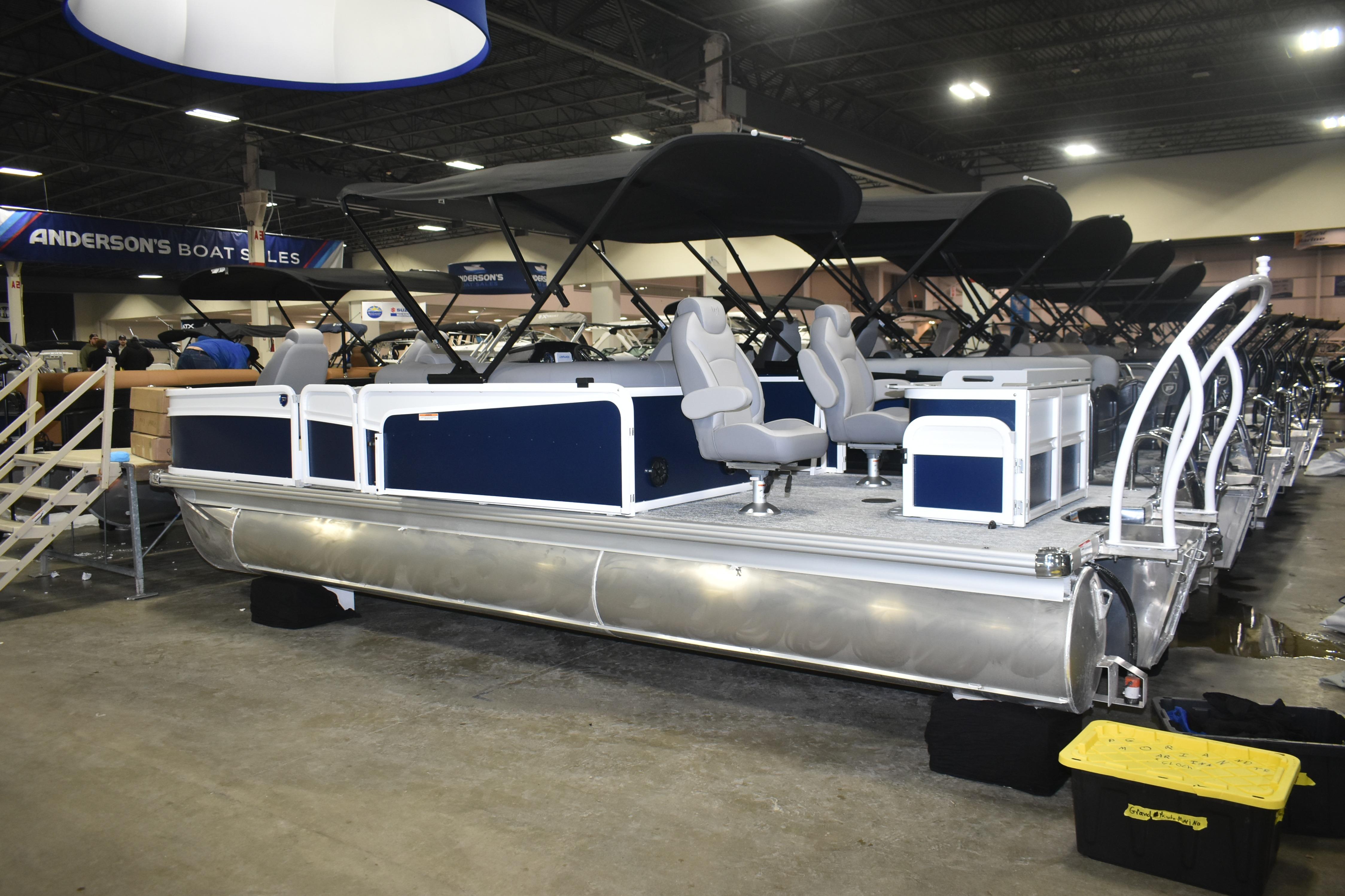 2026 Premier 230 Sunsation Angler 4PT PTX pontoon boat displayed at Anderson's Boat Sales.