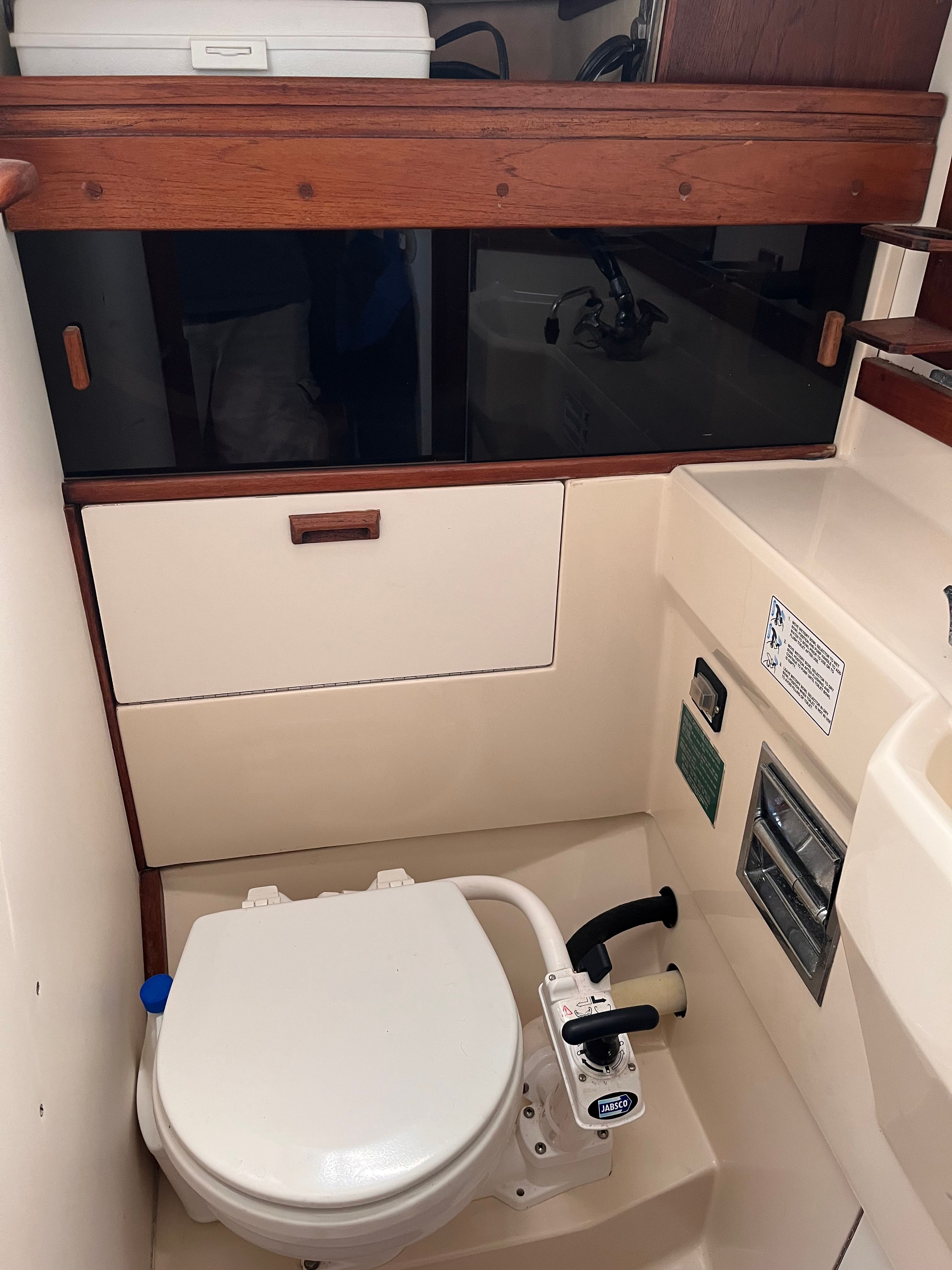 Interior of a 1989 Sabre 30 III yacht with toilet.