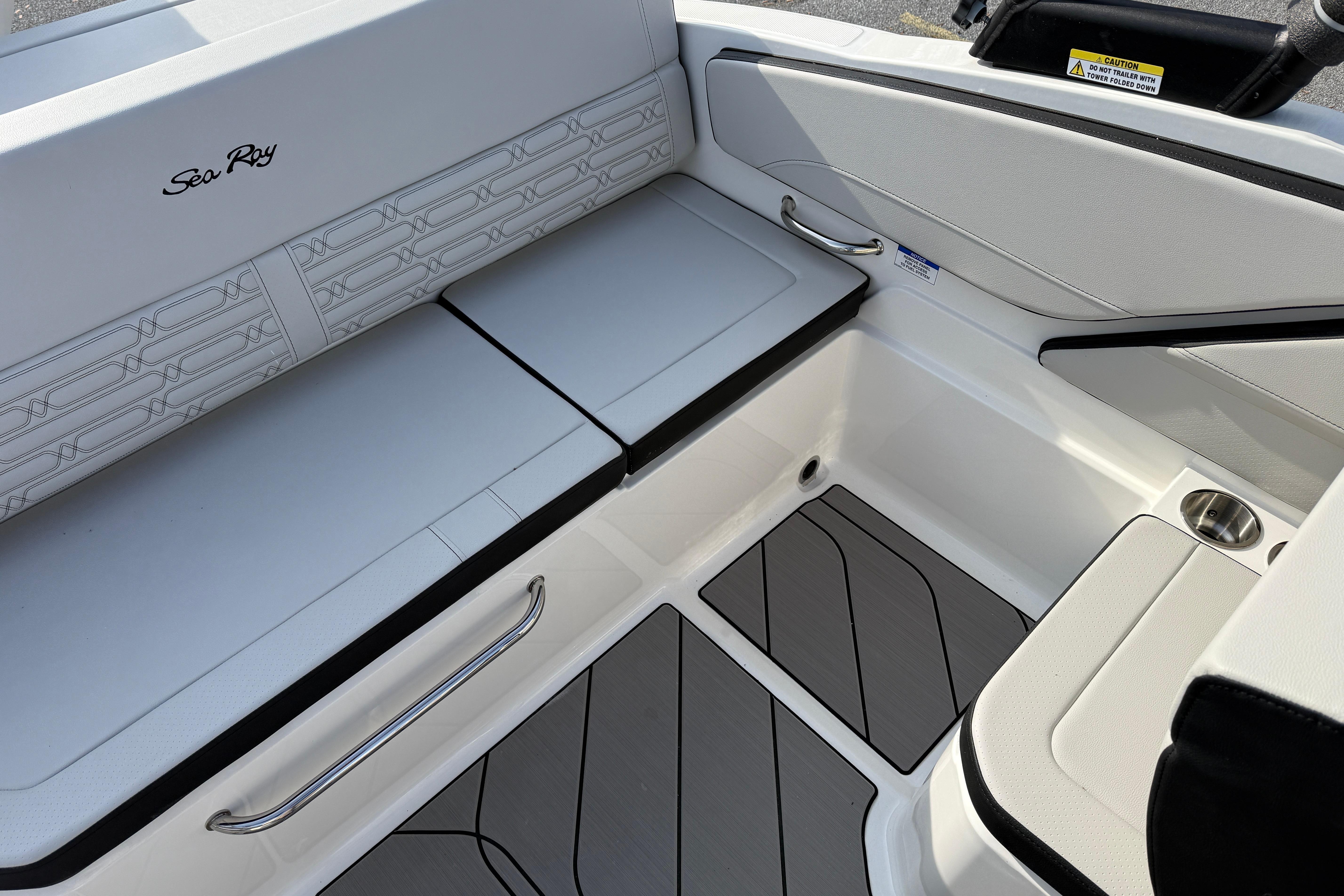 2026 Sea Ray SPX 210 Outboard boat interior with sleek seating and modern design.