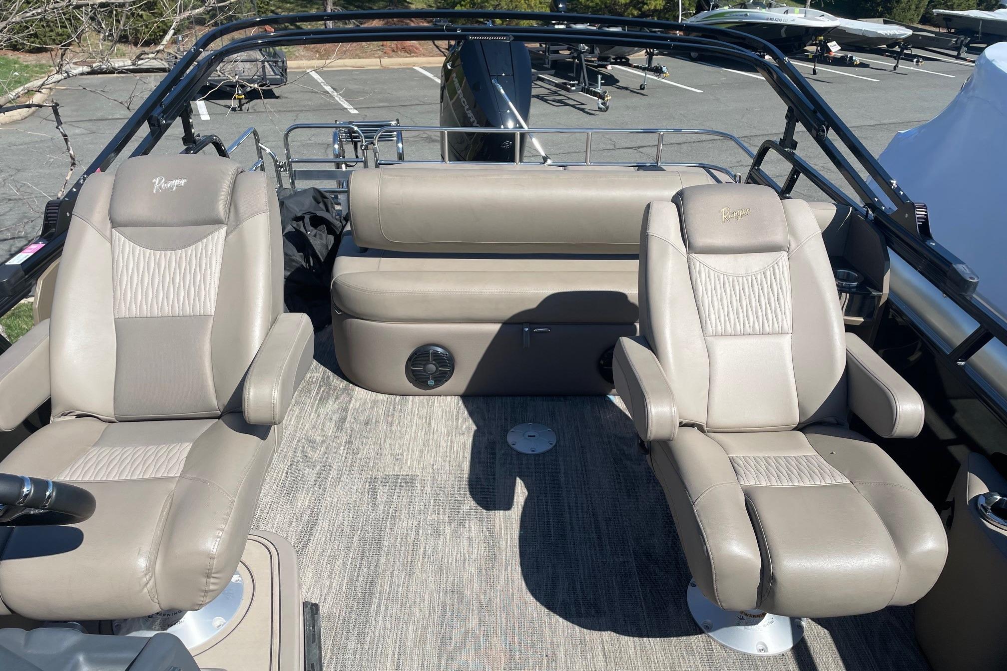 2024 Ranger 2500LS boat interior with beige seating and modern design.