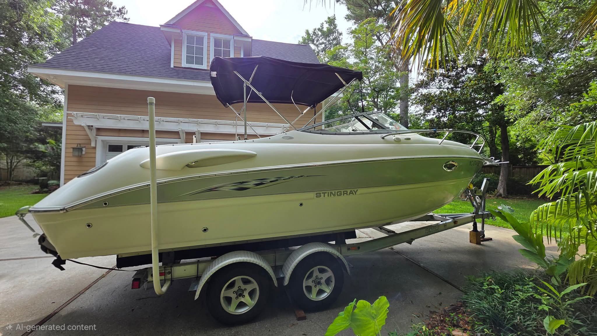 2006 Stingray 250 CR parked on a trailer in front of a house.
