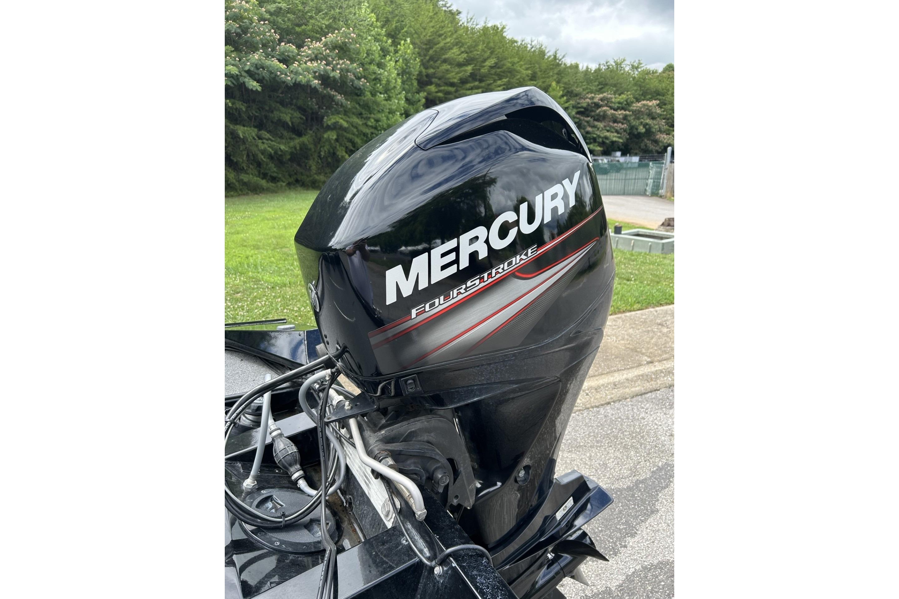 Mercury FourStroke engine on 2022 Tracker Pro Team 175 TF boat, outdoors.