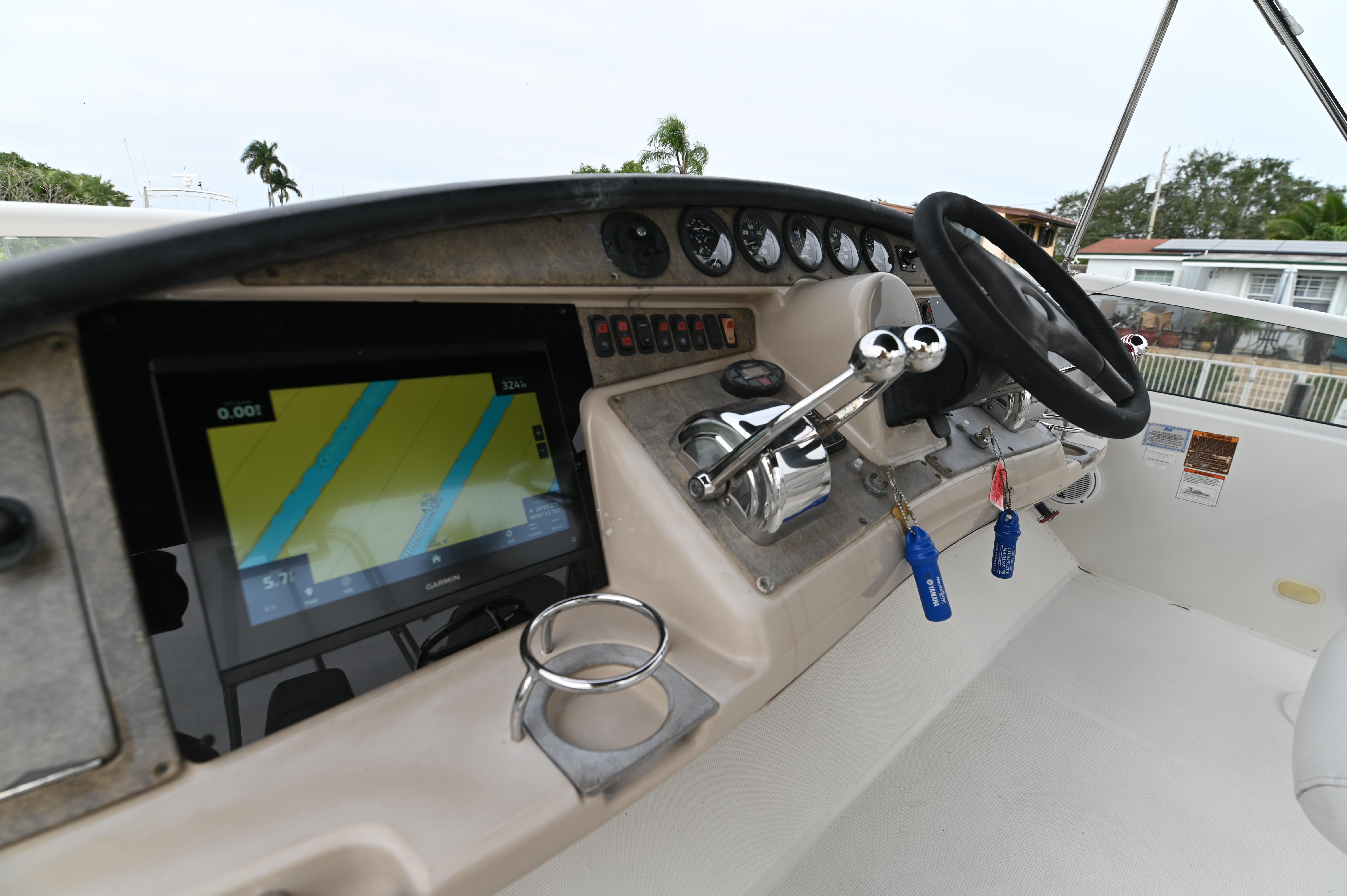 2005 Carver 36 Super Sport helm with navigation system and controls.