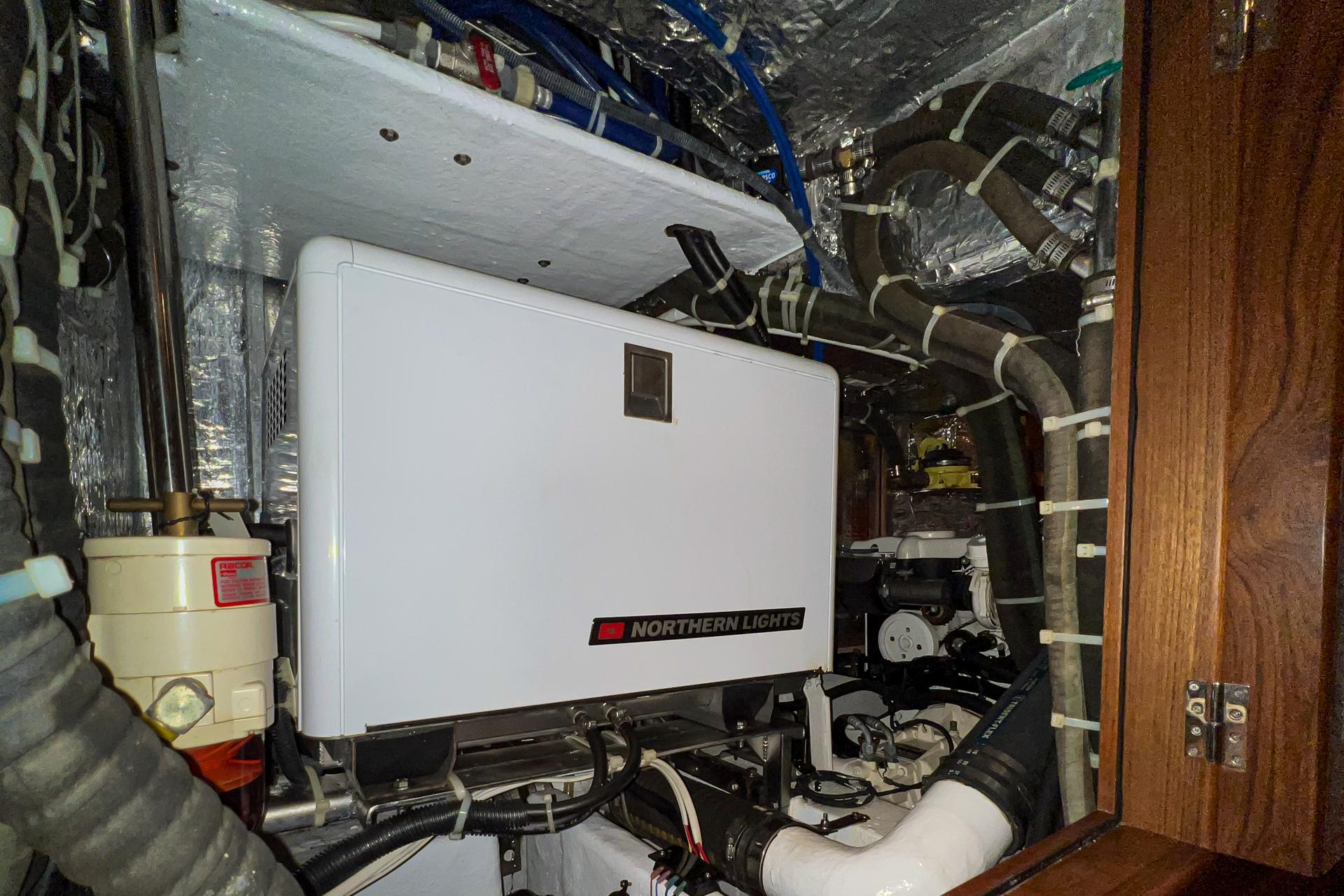 Engine room of 2011 Hylas 56 yacht featuring Northern Lights generator.