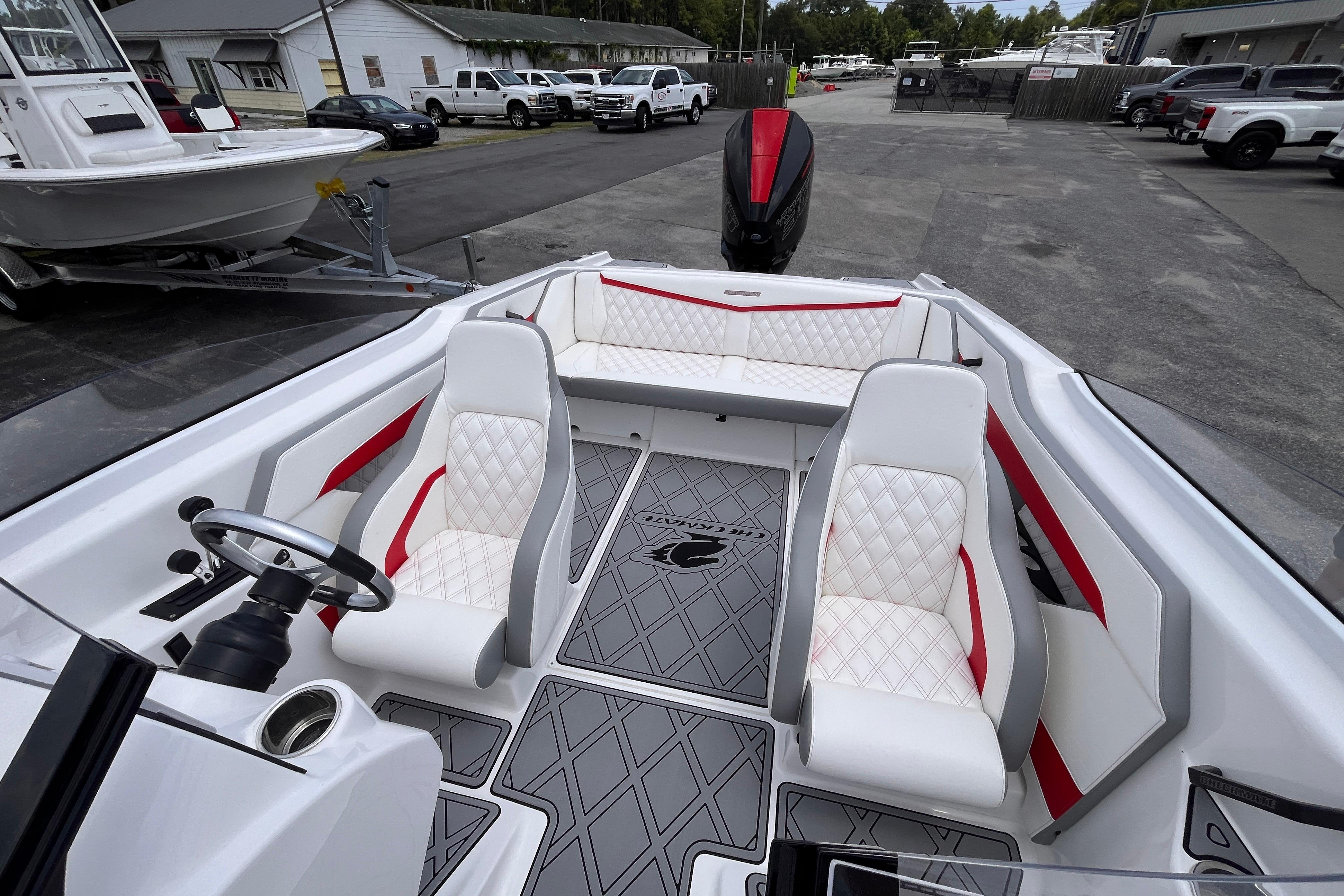 Interior of Checkmate Pulsare 2400 BRX boat, model year 2025.