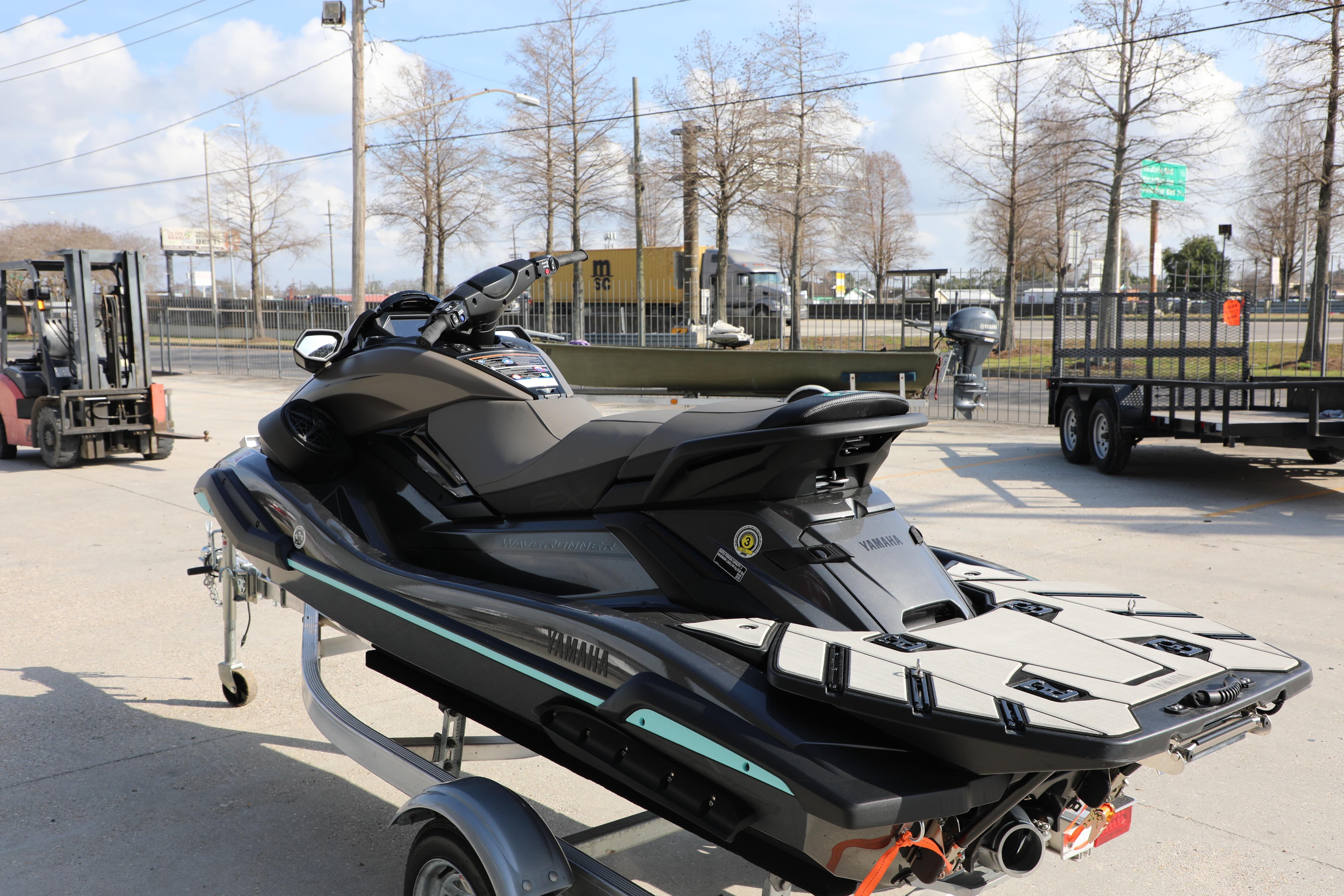 2025 Yamaha WaveRunner FX HO on trailer, parked outdoors under clear sky.