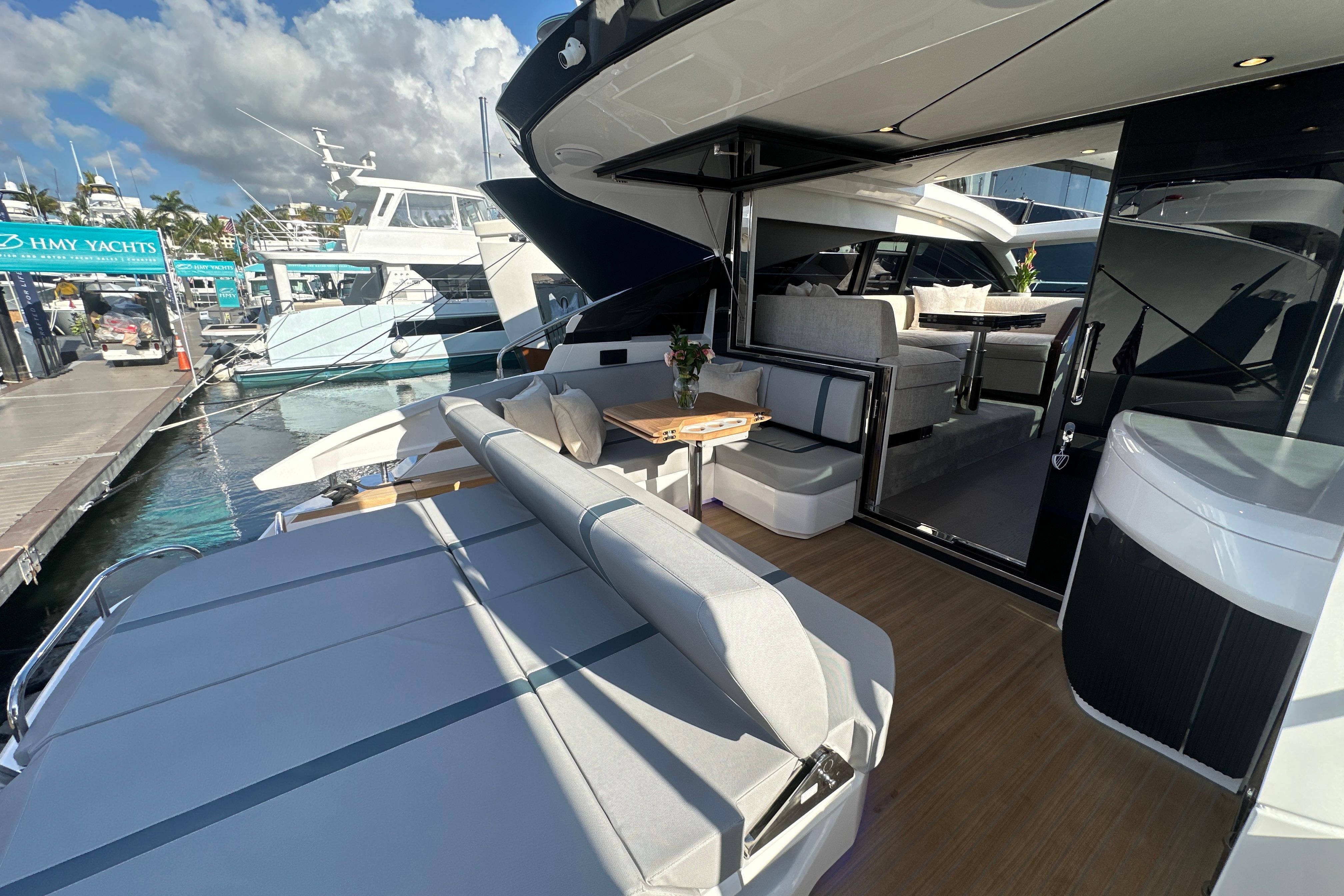 Luxurious 2026 Fairline Targa 47 GT yacht with spacious deck and elegant interior.