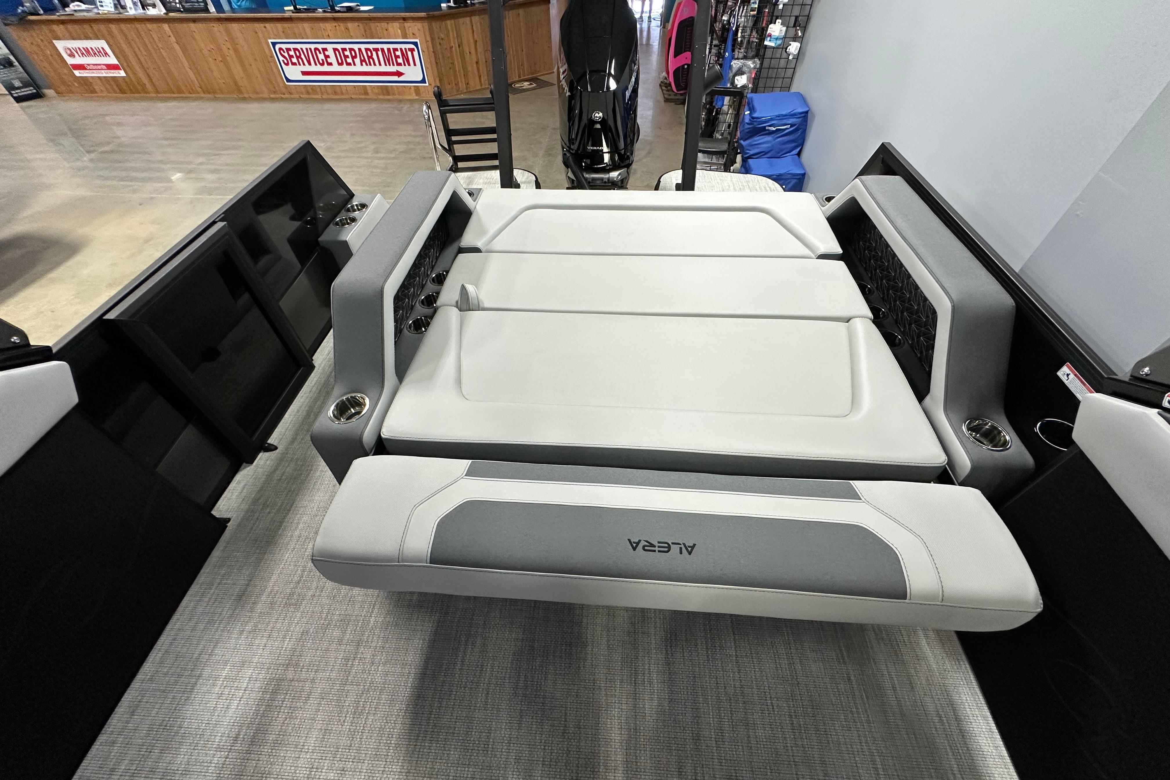 2026 Alera M25L boat interior with sleek seating and modern design.