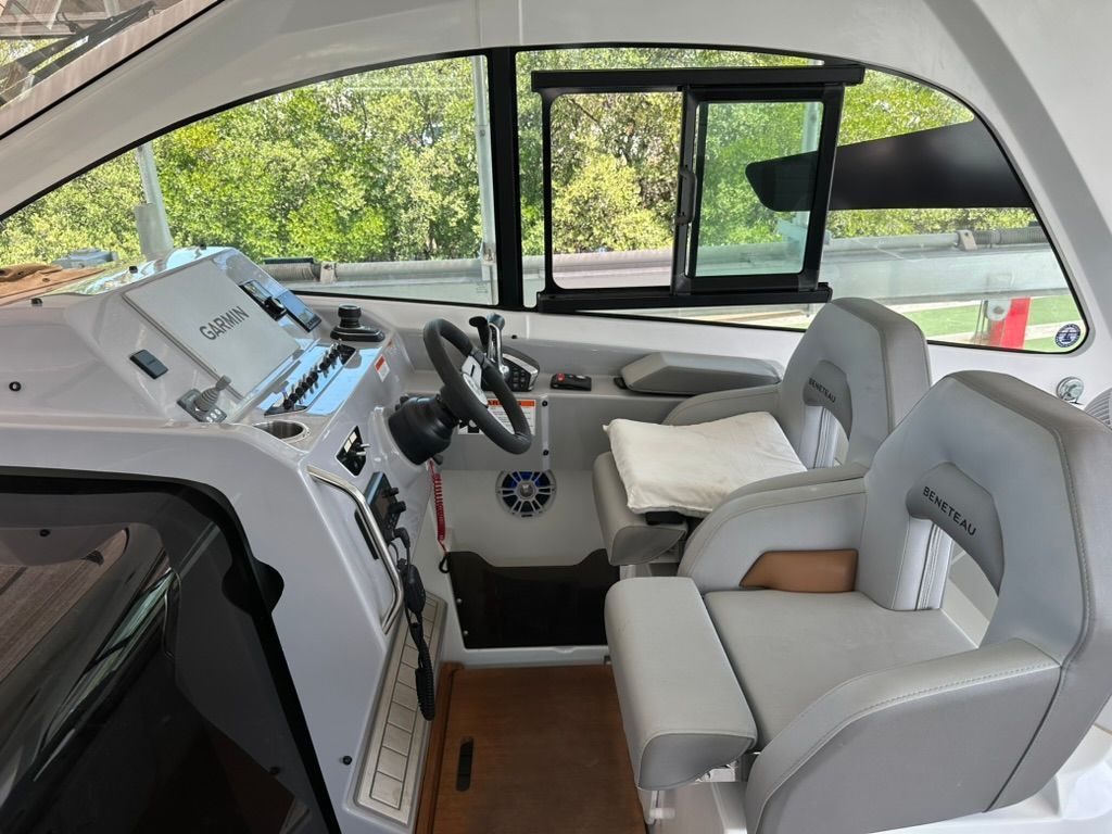 Interior of 2024 Beneteau Gran Turismo 32 with helm console.