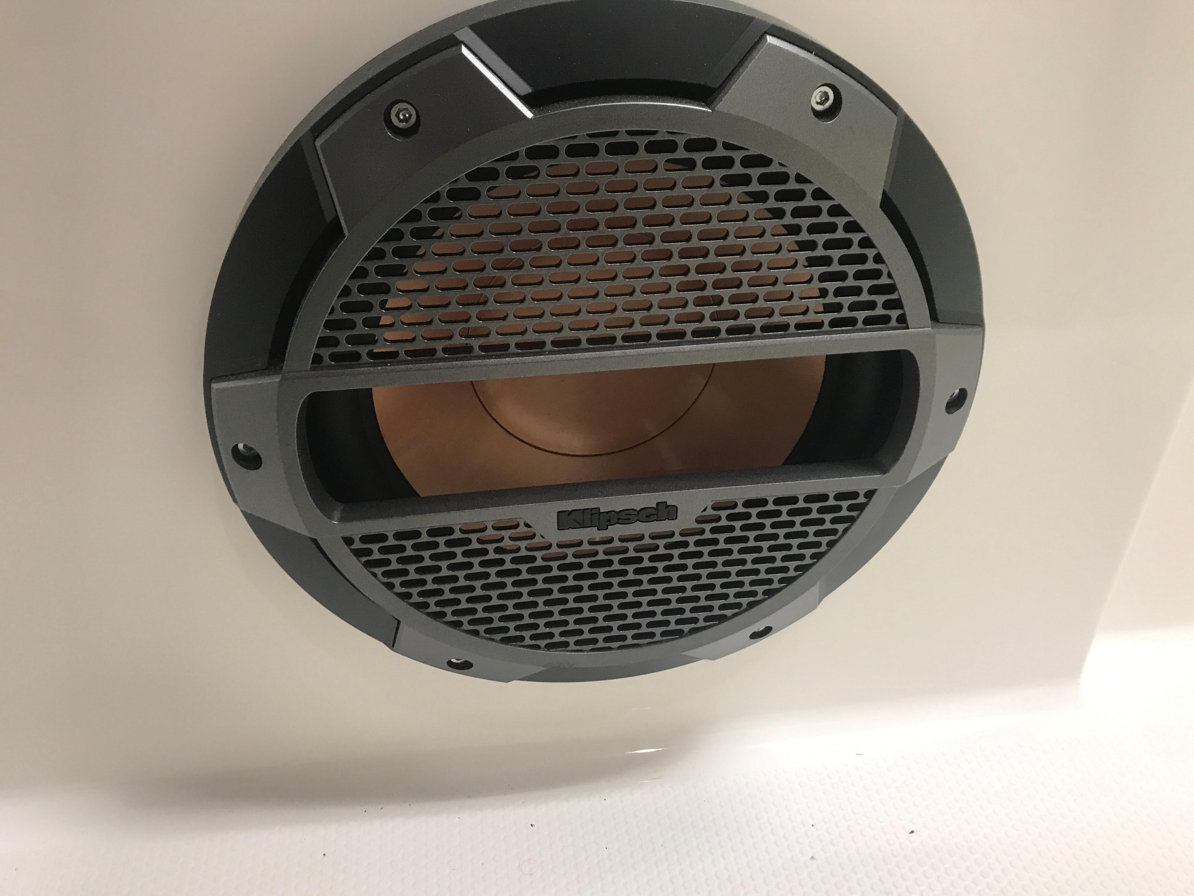 Close-up of a speaker on a 2018 MasterCraft NXT22 boat.