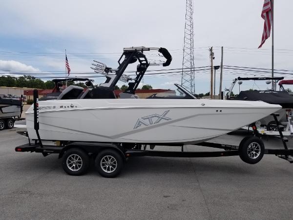 2023 ATX Surf Boats 20 Type-S on trailer, side view.