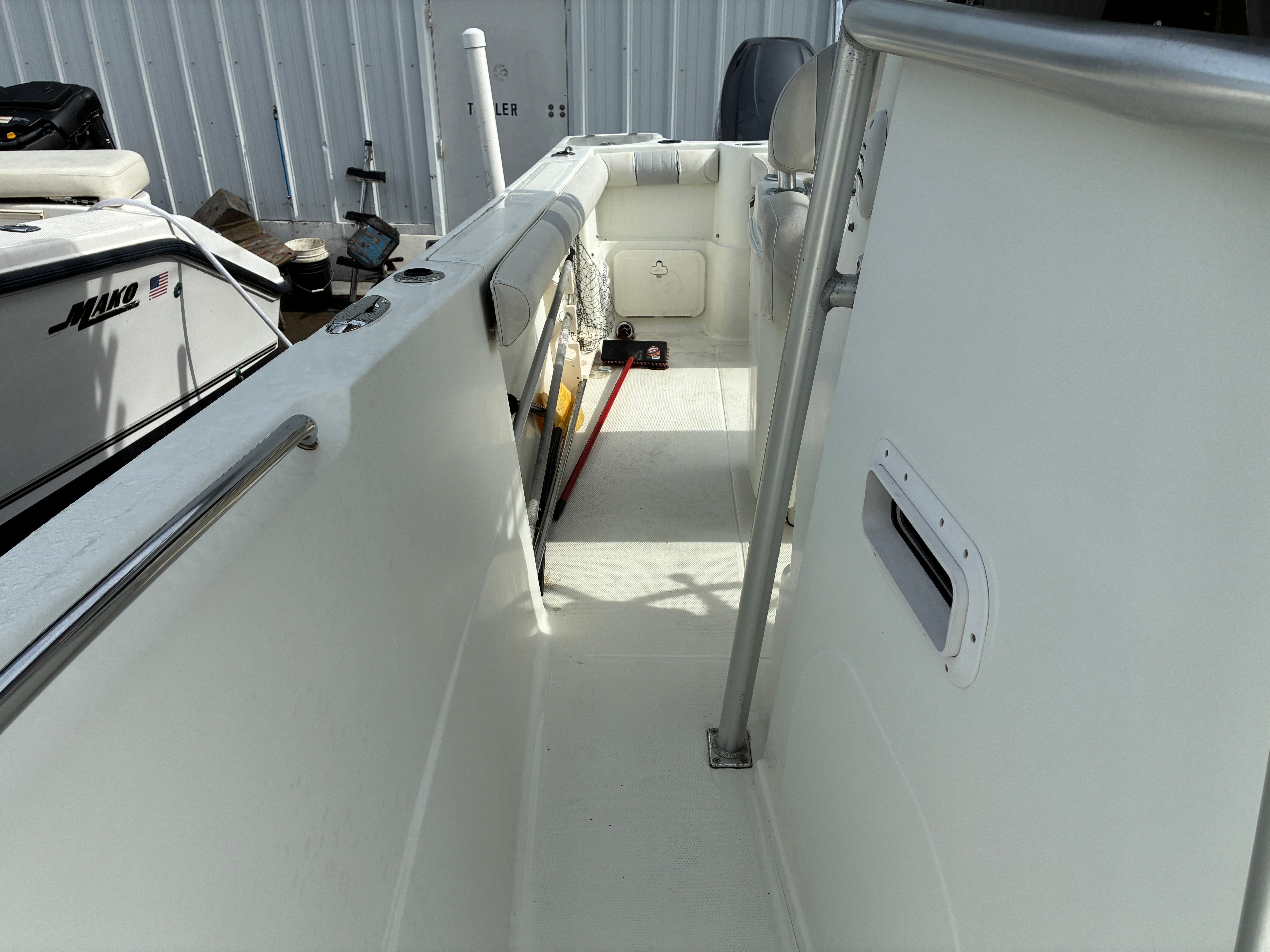 Interior view of a 2007 Sailfish 2660 boat in harbor.