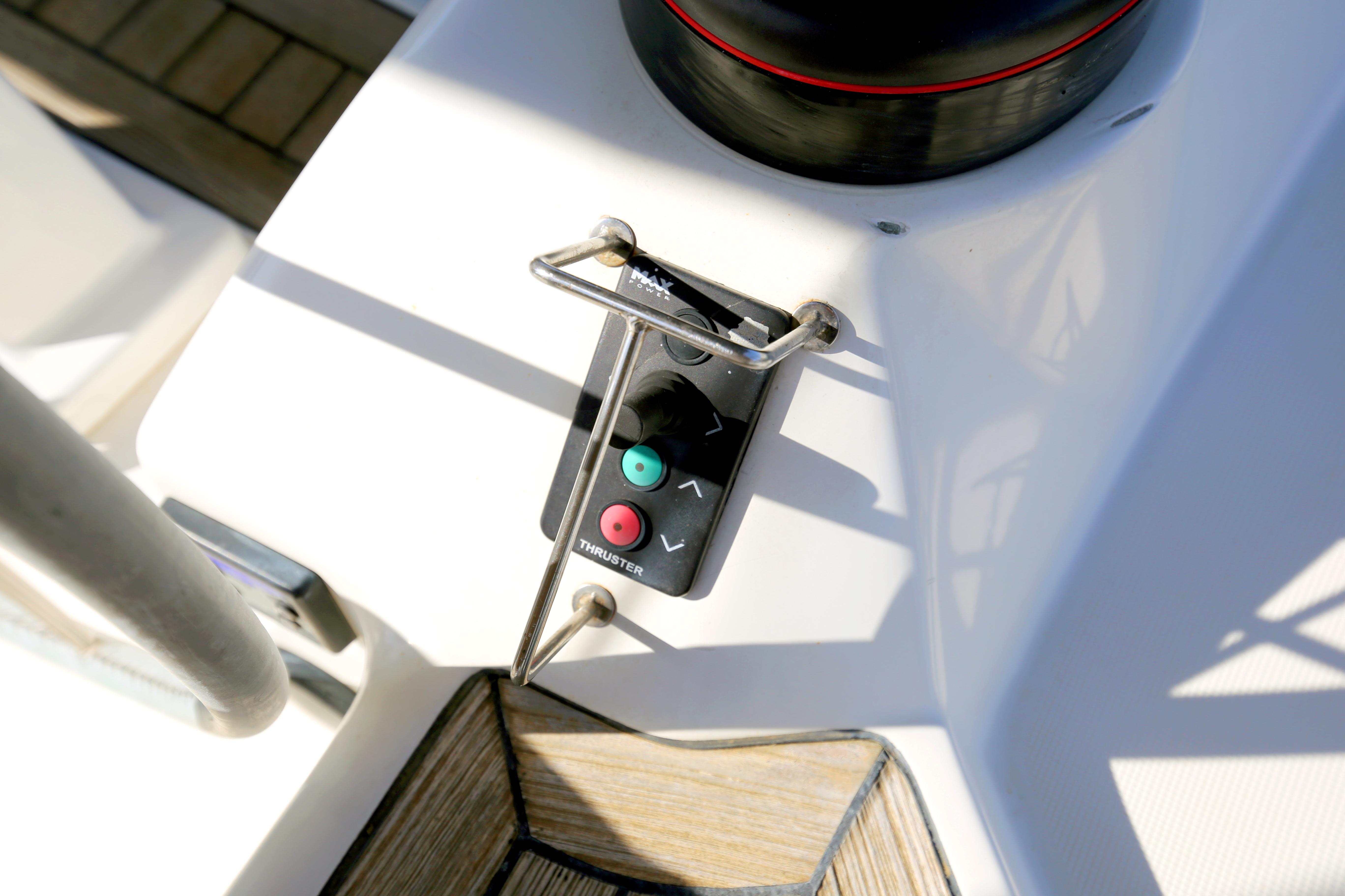 Control panel on 2007 Dufour 425 Grand Large sailboat deck.