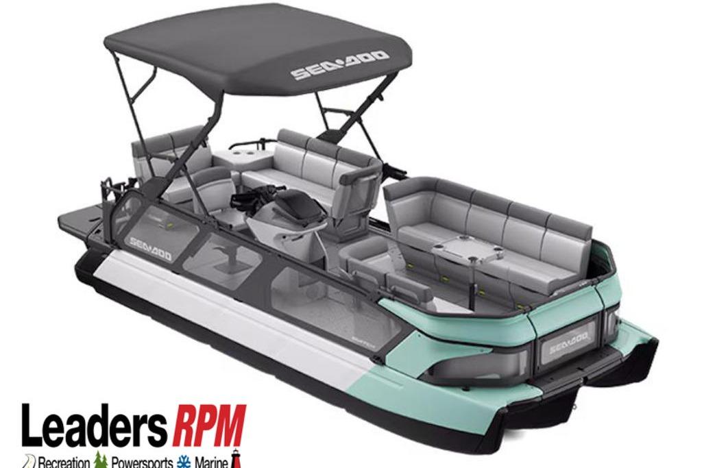 2026 Sea-Doo Switch Cruise 21 pontoon boat with canopy and spacious seating.
