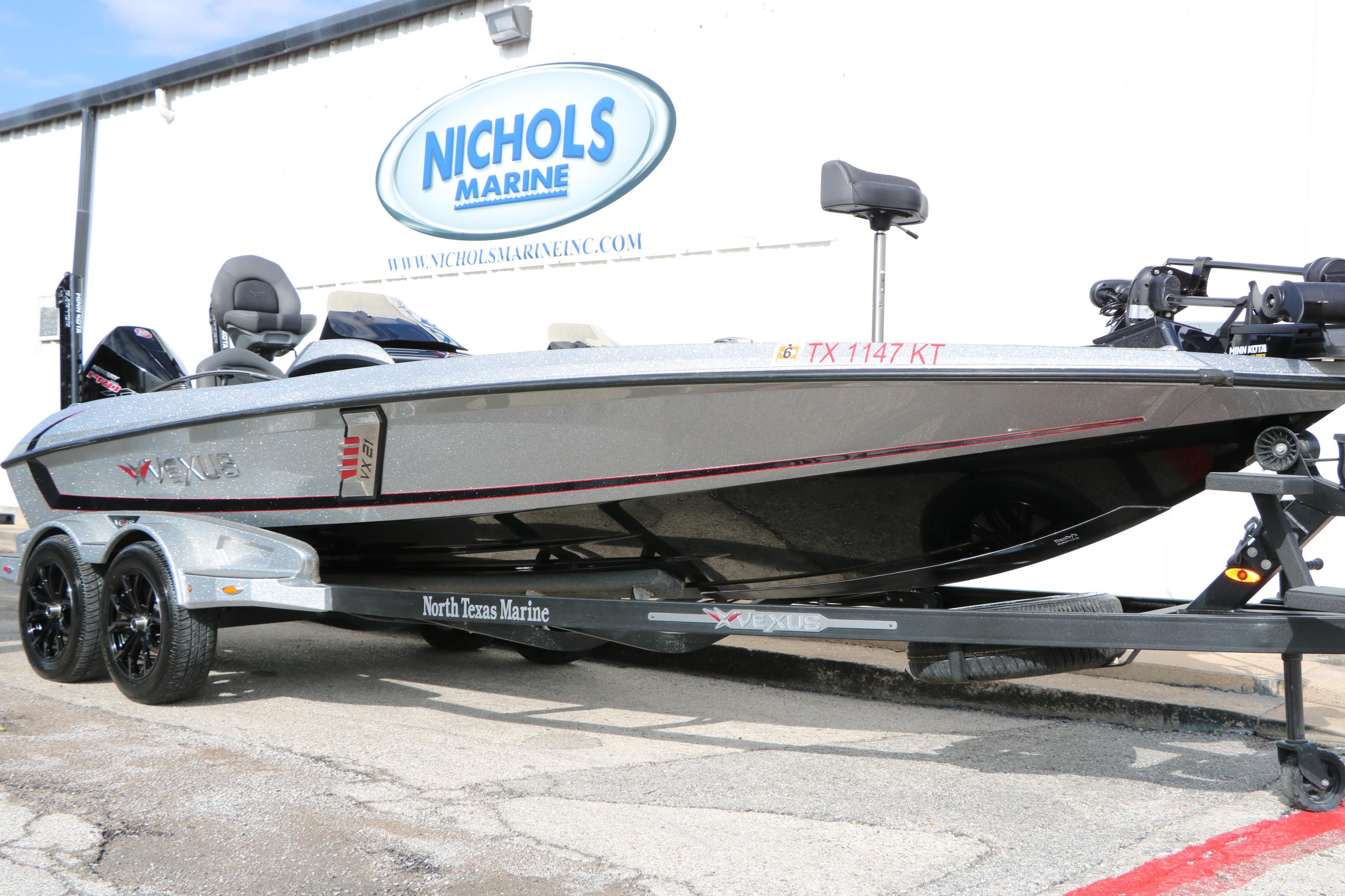 2022 Vexus VX21 boat on trailer at Nichols Marine dealership.