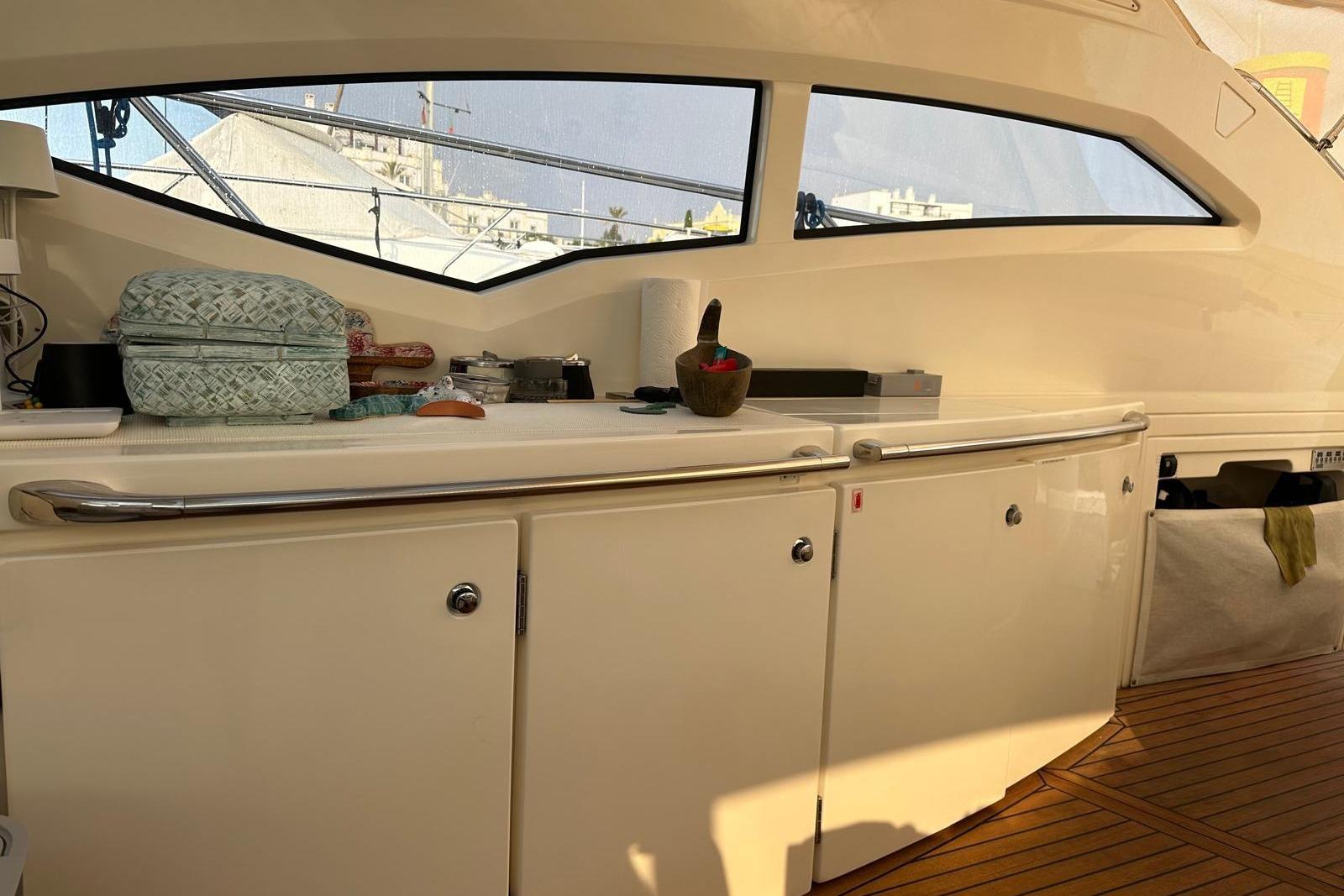 Interior of a 2007 Absolute 56 yacht with sleek cabinetry and modern design.