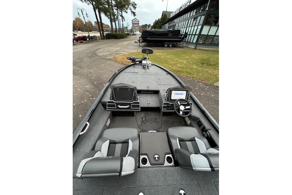 Interior view of 2025 Ranger ALPHA 208 boat with modern dashboard and seating.