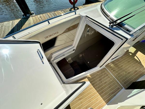 The 2018 Regal 3300 features an open cabin door revealing the interior.