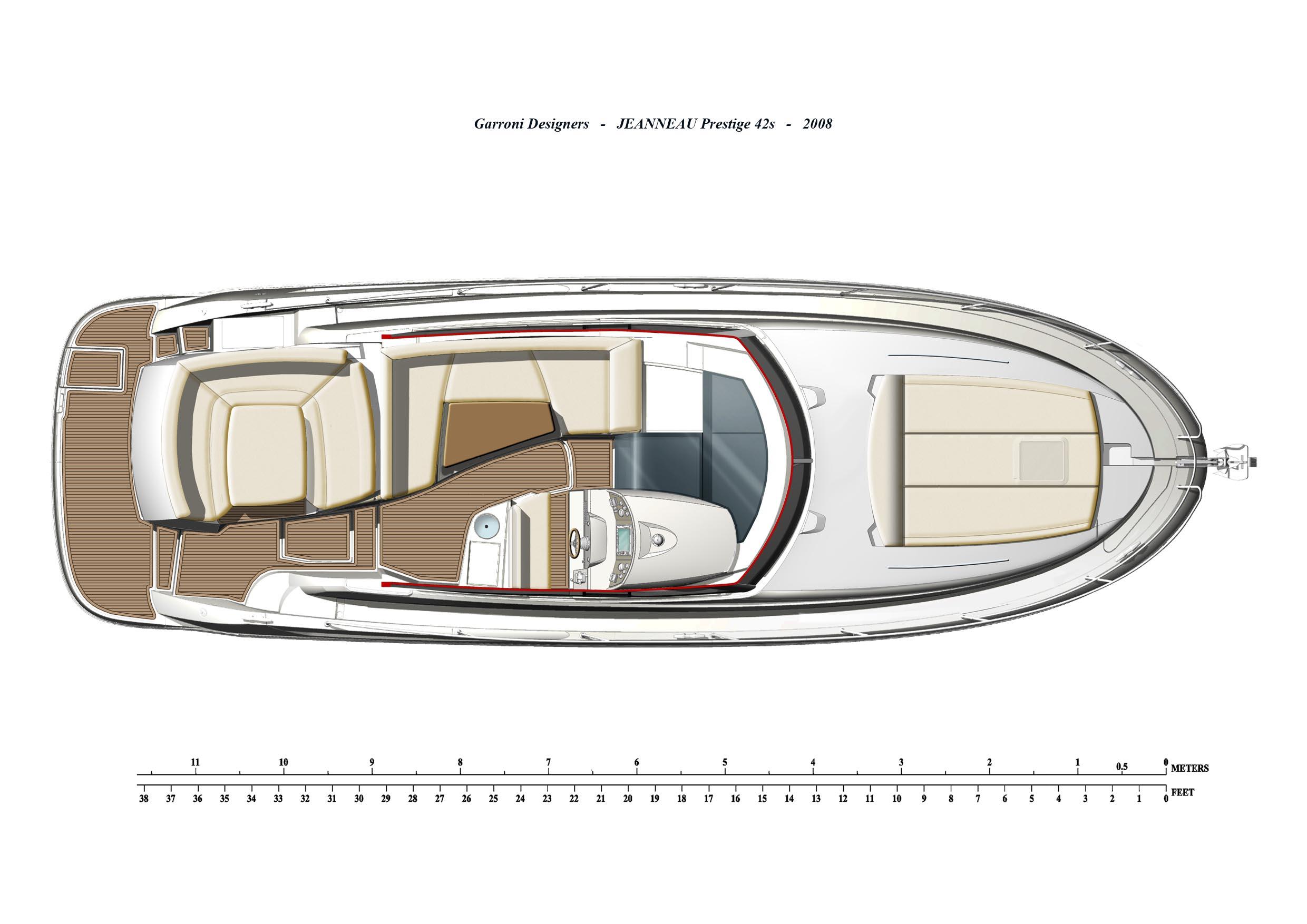 Top view layout of 2012 Prestige 440S yacht, showcasing interior and deck design.