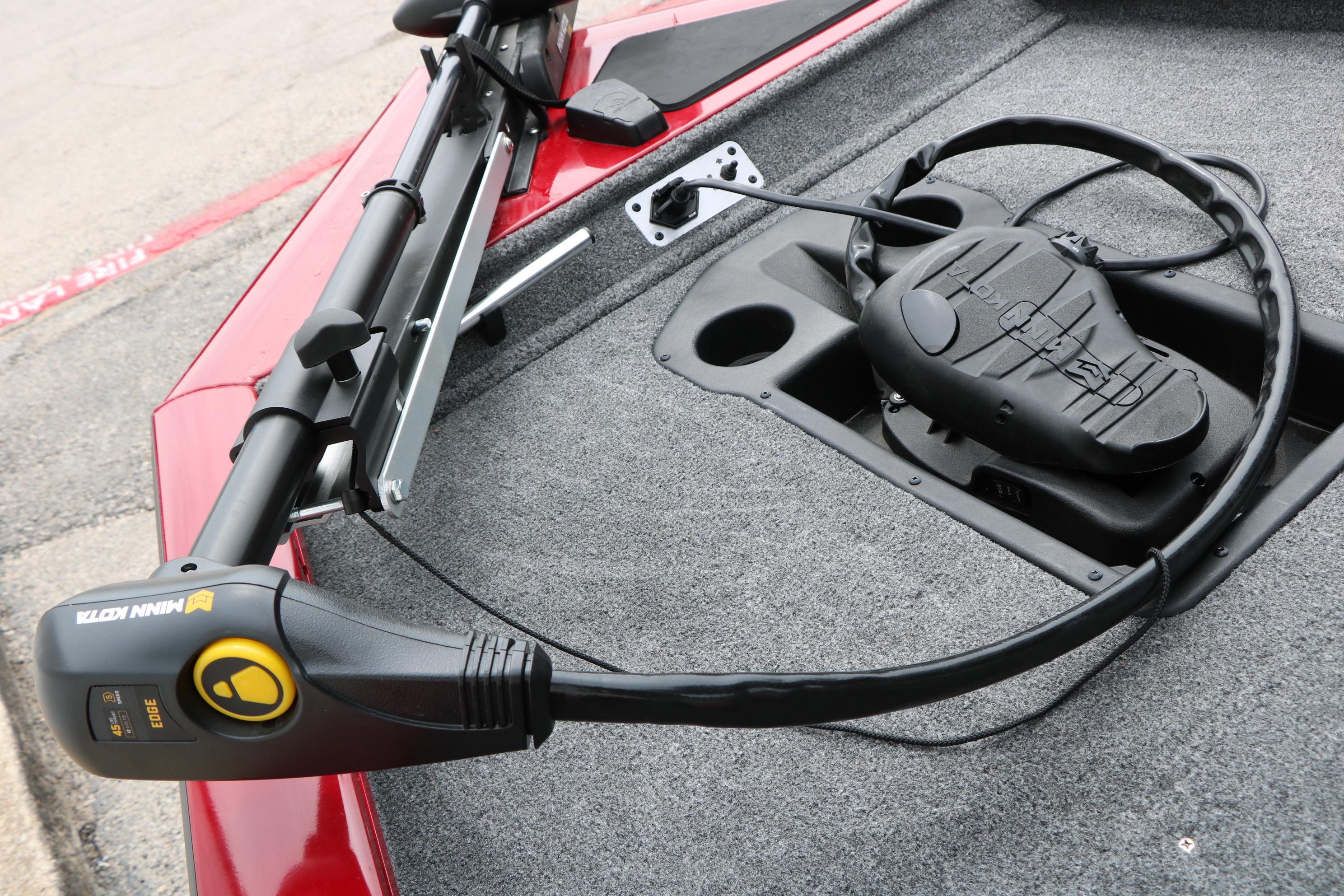 2024 Tracker Pro Team 175 boat with Minn Kota trolling motor on deck.