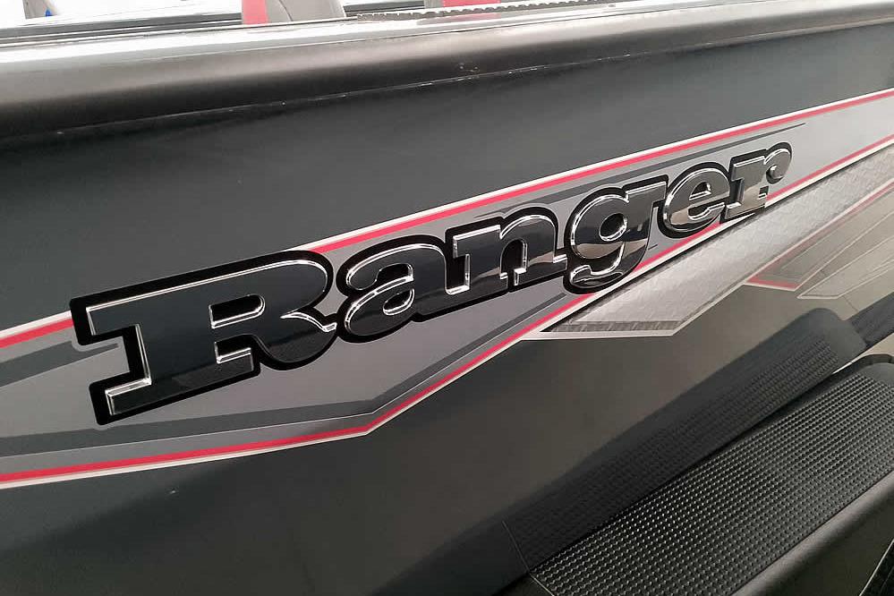 2026 Ranger VX1988 WT boat logo with sleek black and red design.