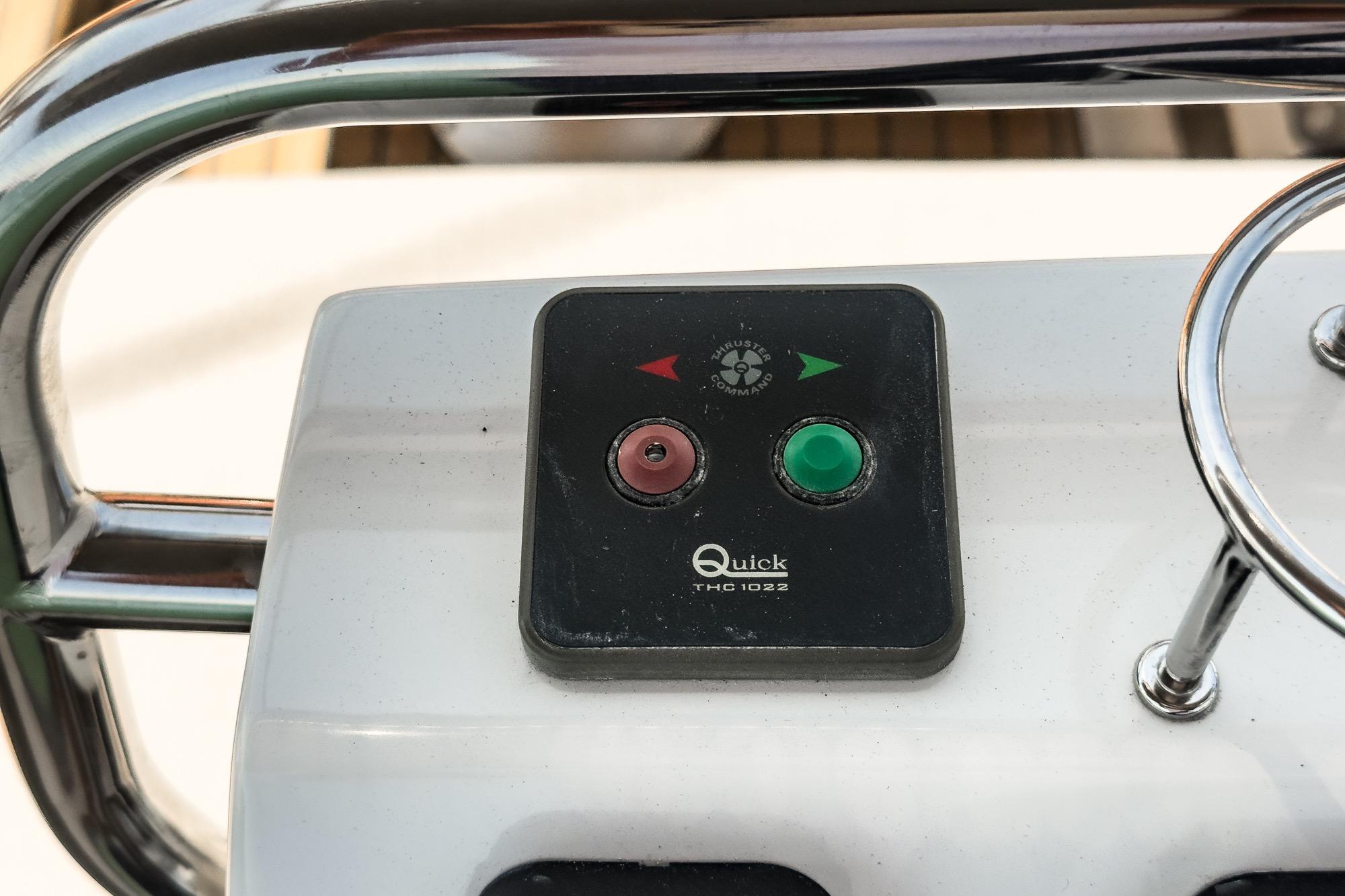 Control panel on a 2017 Beneteau Sense 50 yacht, featuring Quick THC 1022 buttons.