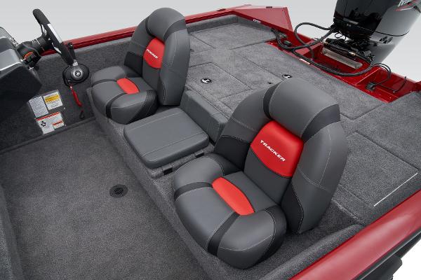 Manufacturer Provided Image: 2025 Tracker Pro Team 195 Tournament Edition boat interior with gray and red seating.